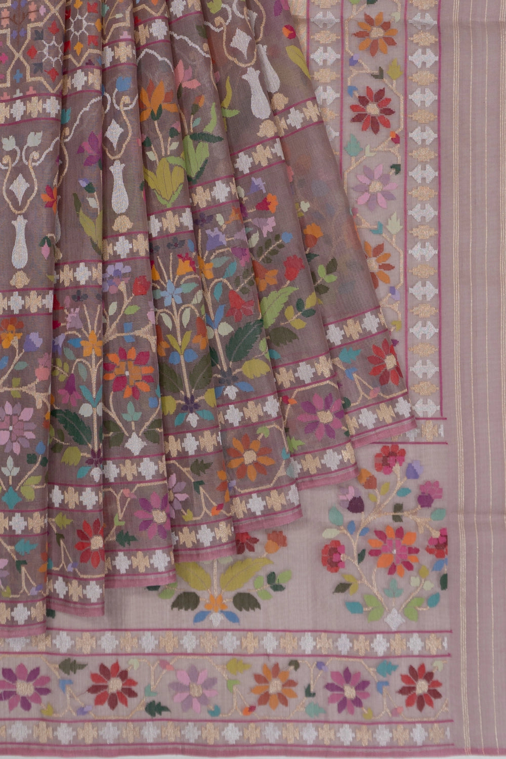 Banarasi Kora Organza All Over Jamdani Jaal Lilac Saree