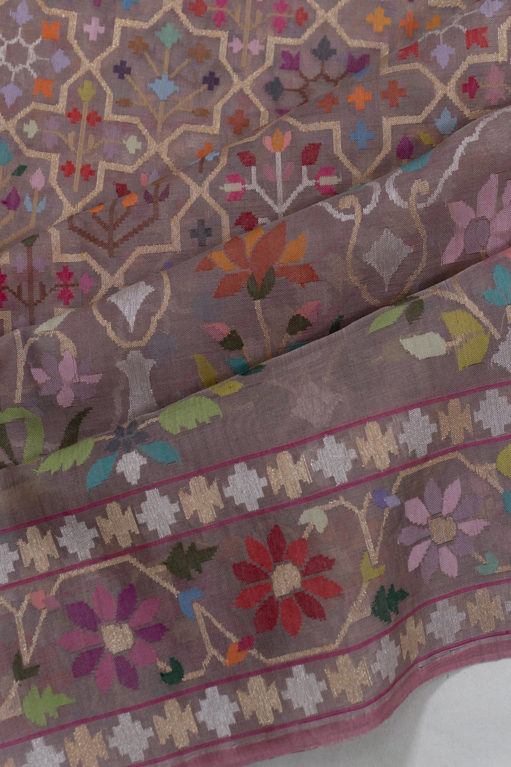 Banarasi Kora Organza All Over Jamdani Jaal Lilac Saree