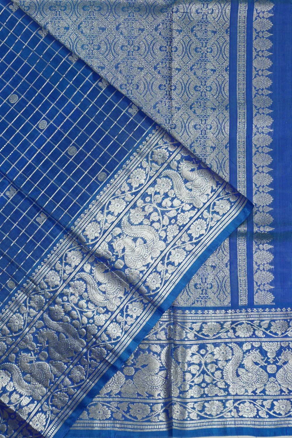 Venkatagiri Silk Checks And Butta Blue Saree