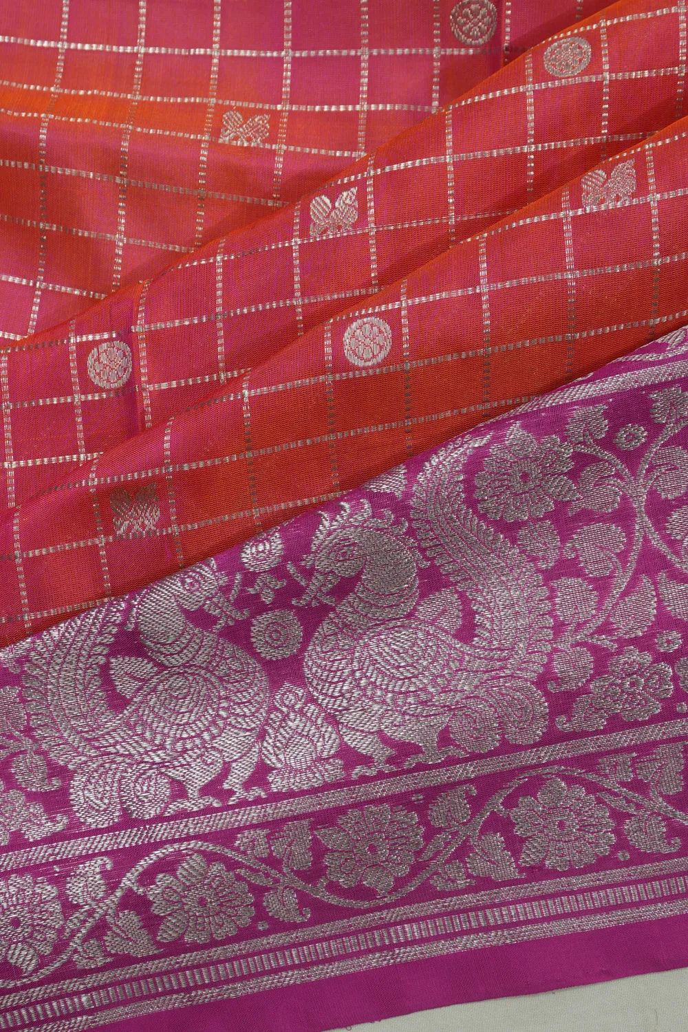 Venkatagiri Silk Checks And Butta Rust Orange Saree