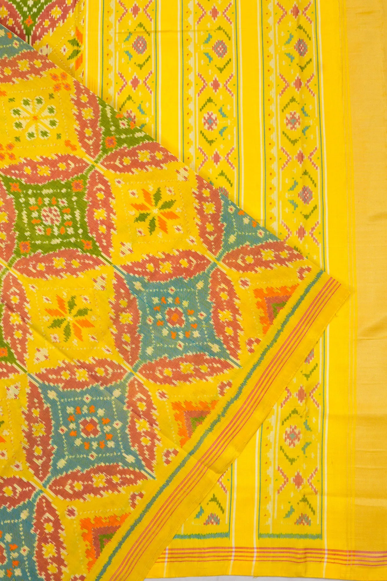 Rajkot Patola Ikat Silk Yellow Saree