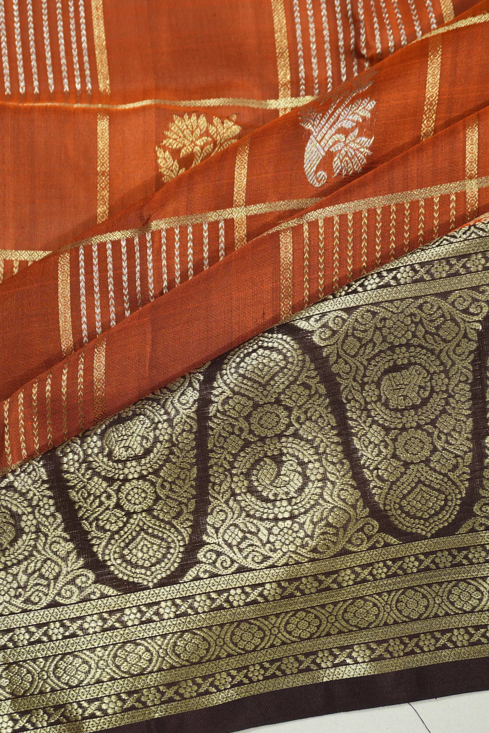 Venkatagiri Silk Checks And Butta Rust Orange Saree