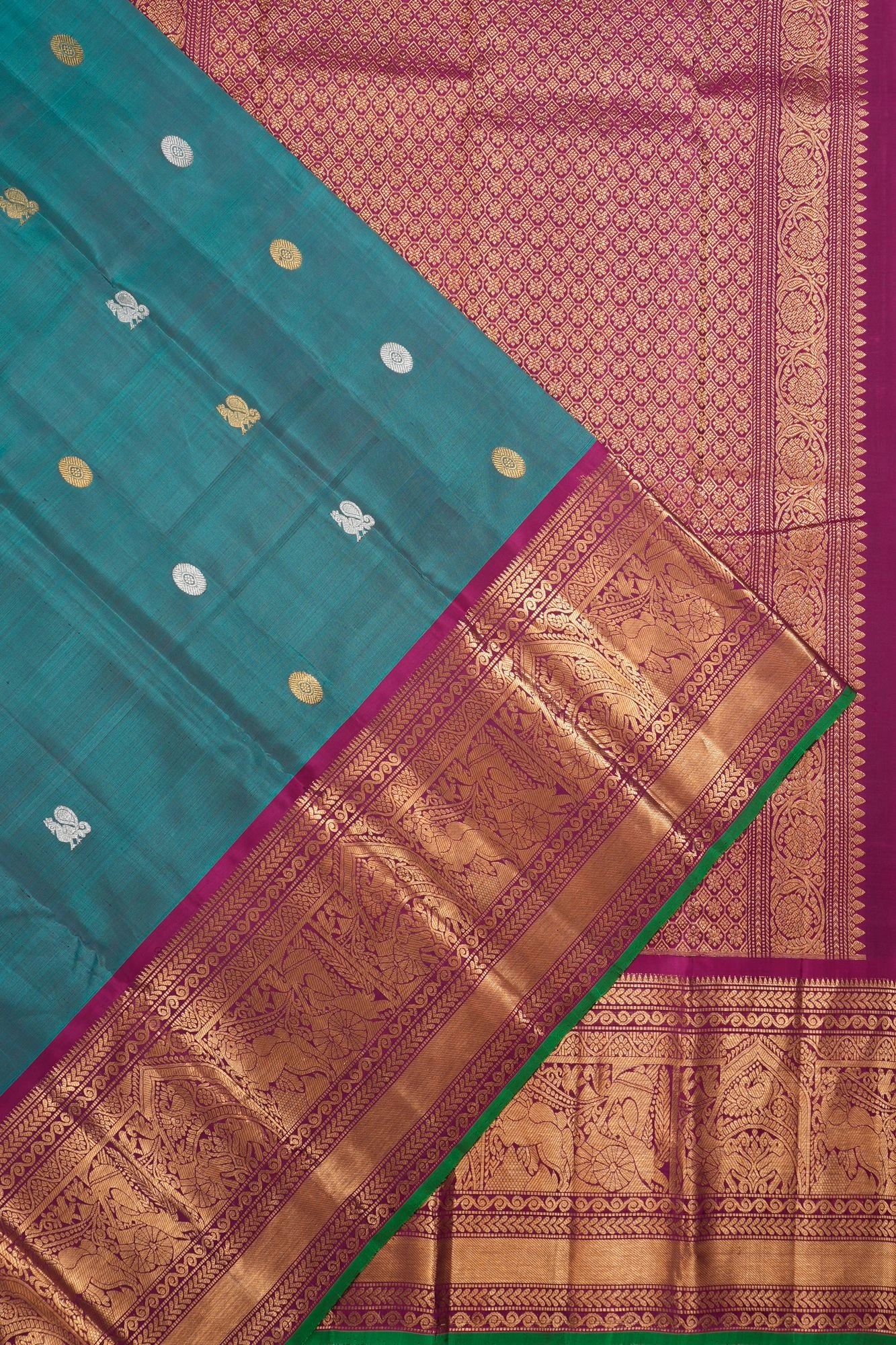 Classic Kanchipuram Silk Butta Teal Green Saree
