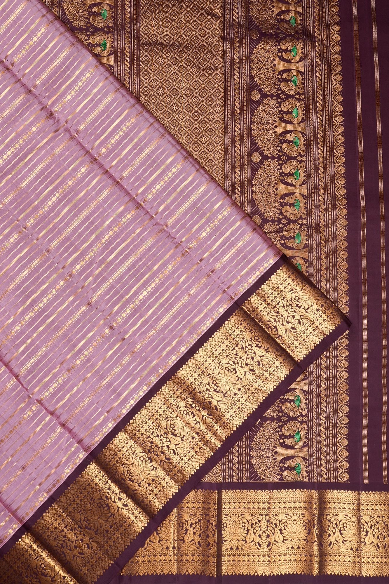 Classic Kanchipuram Silk Lines Lavender Saree