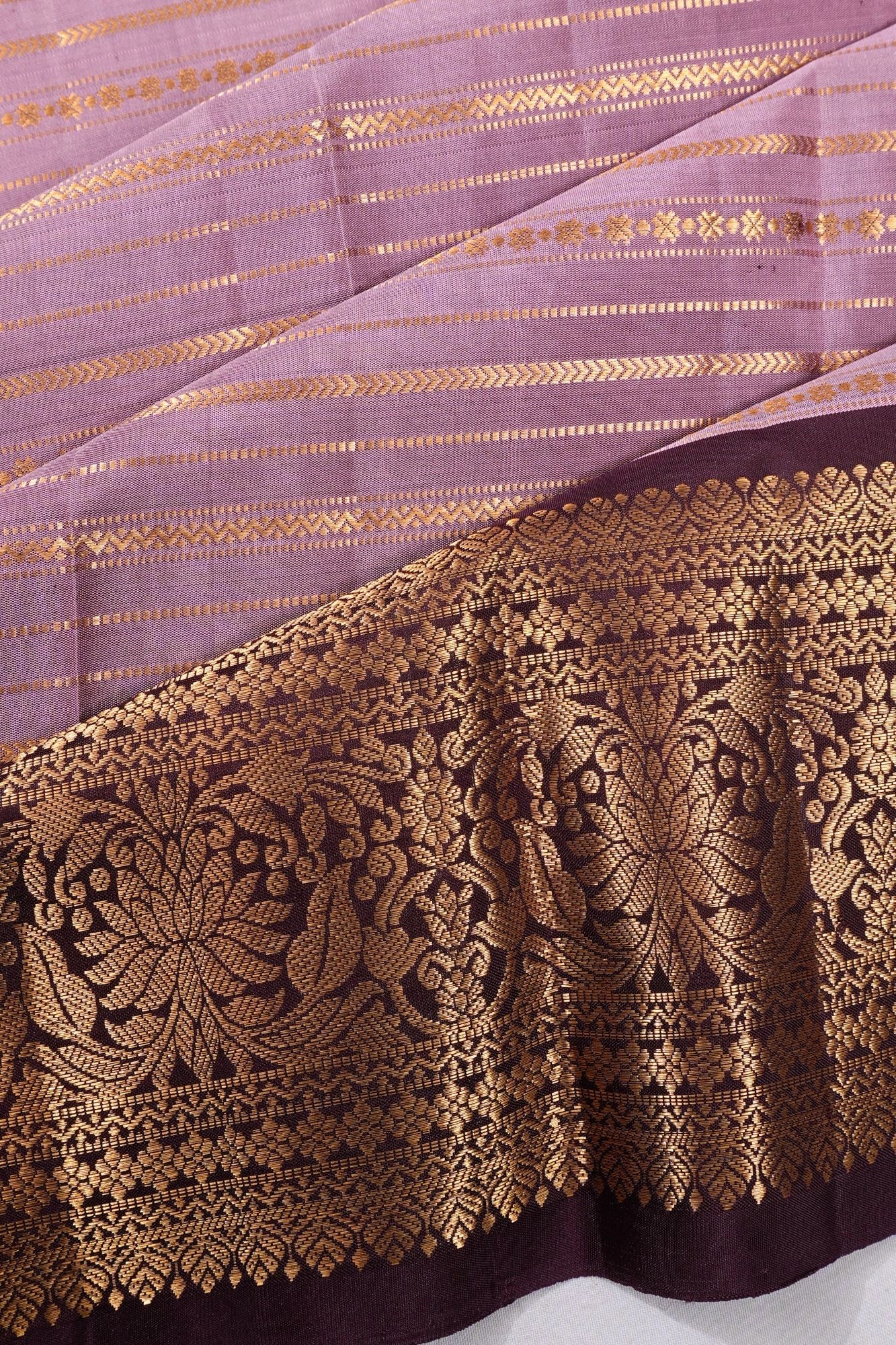 Classic Kanchipuram Silk Lines Lavender Saree