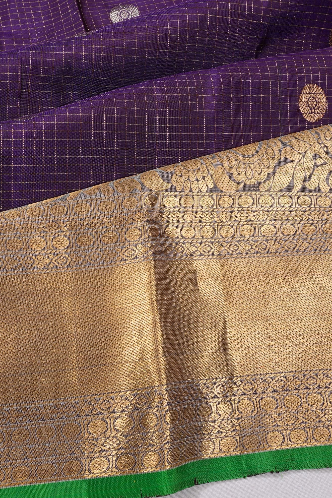 Classic Kanchipuram Silk Checks And Butta Purple Saree