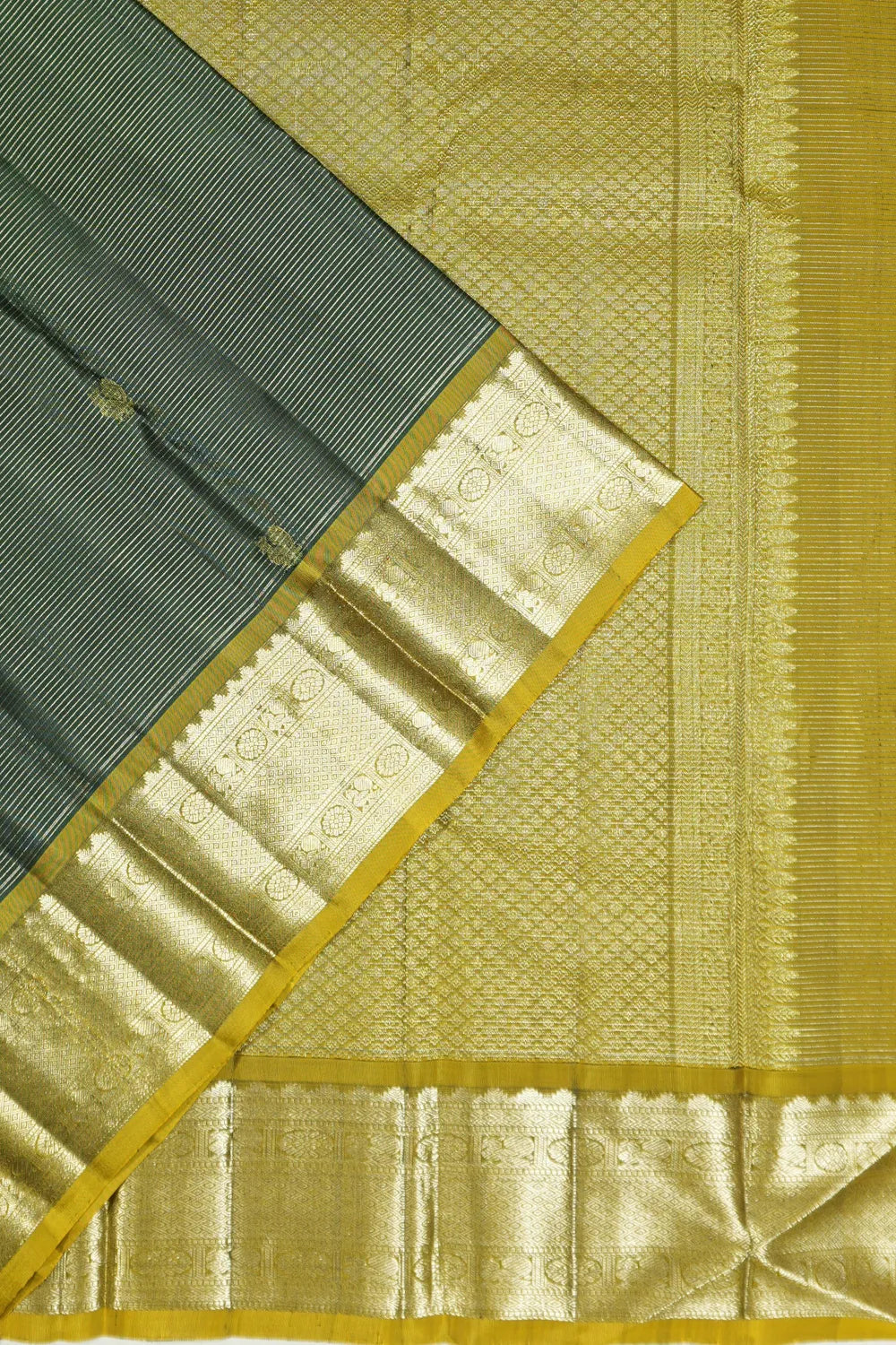 Taranga Kanchi Silk Lines And Butta Dark Green Saree