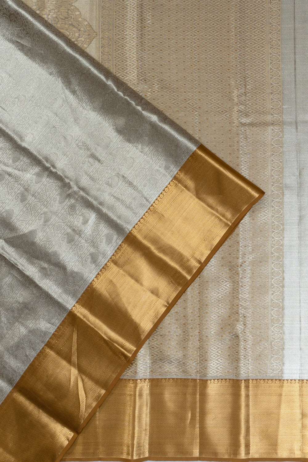 Taranga Kanchi Silk Tissue Brocade Silver Saree