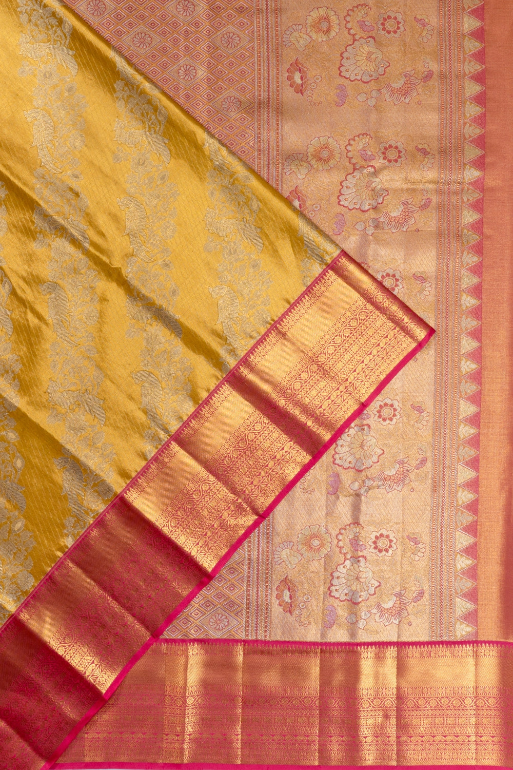 Taranga Kanchi Silk Tissue Lines Yellow Saree