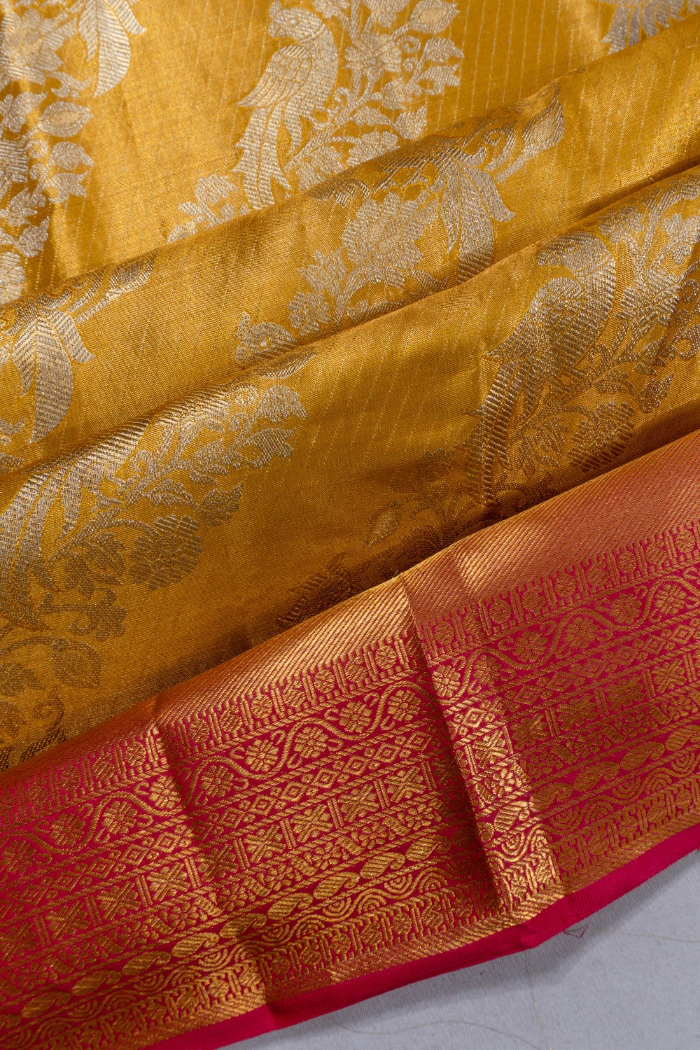 Taranga Kanchi Silk Tissue Lines Yellow Saree