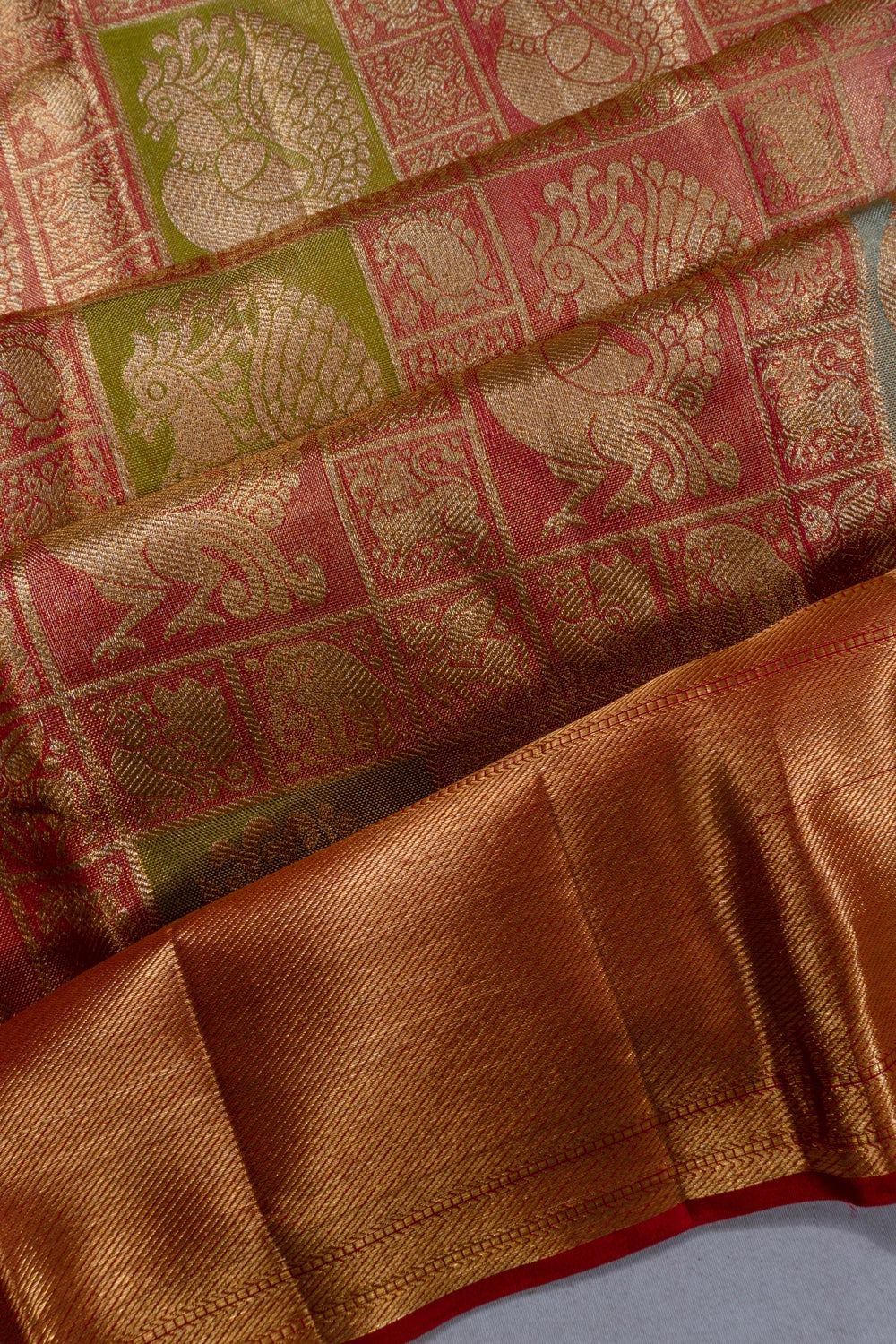 Taranga Kanchi Silk Tissue Brocade Red Saree