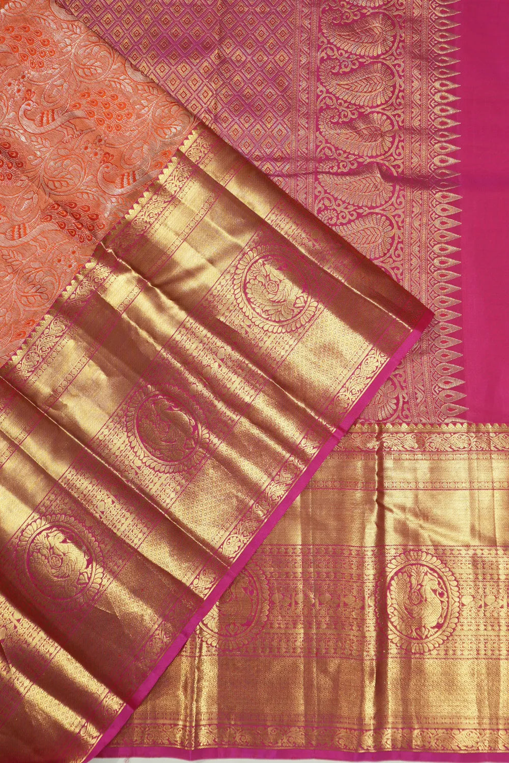Taranga Kanchi Silk Jaal Orange Saree