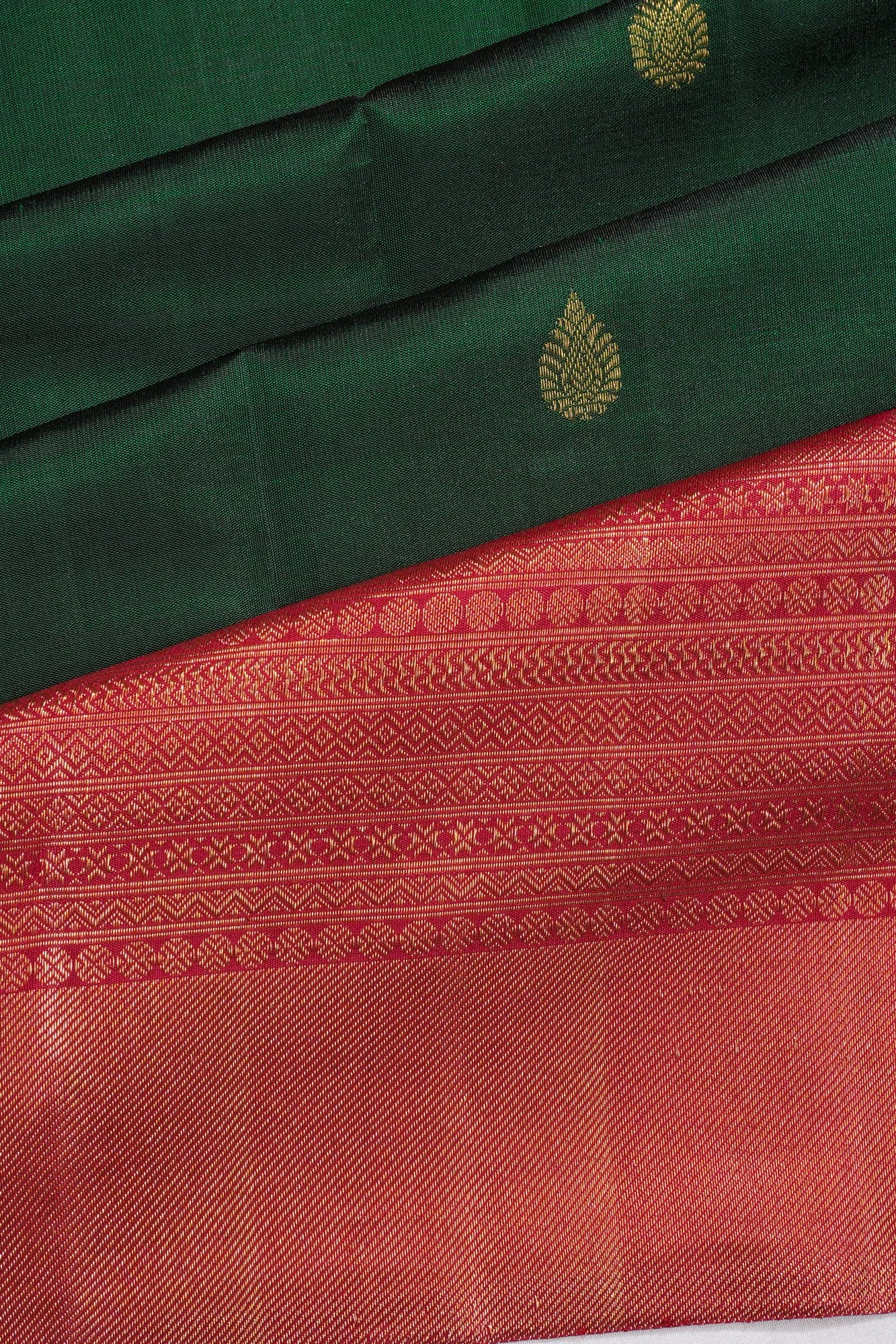 Kanchipuram Silk Butta Bottle Green Saree