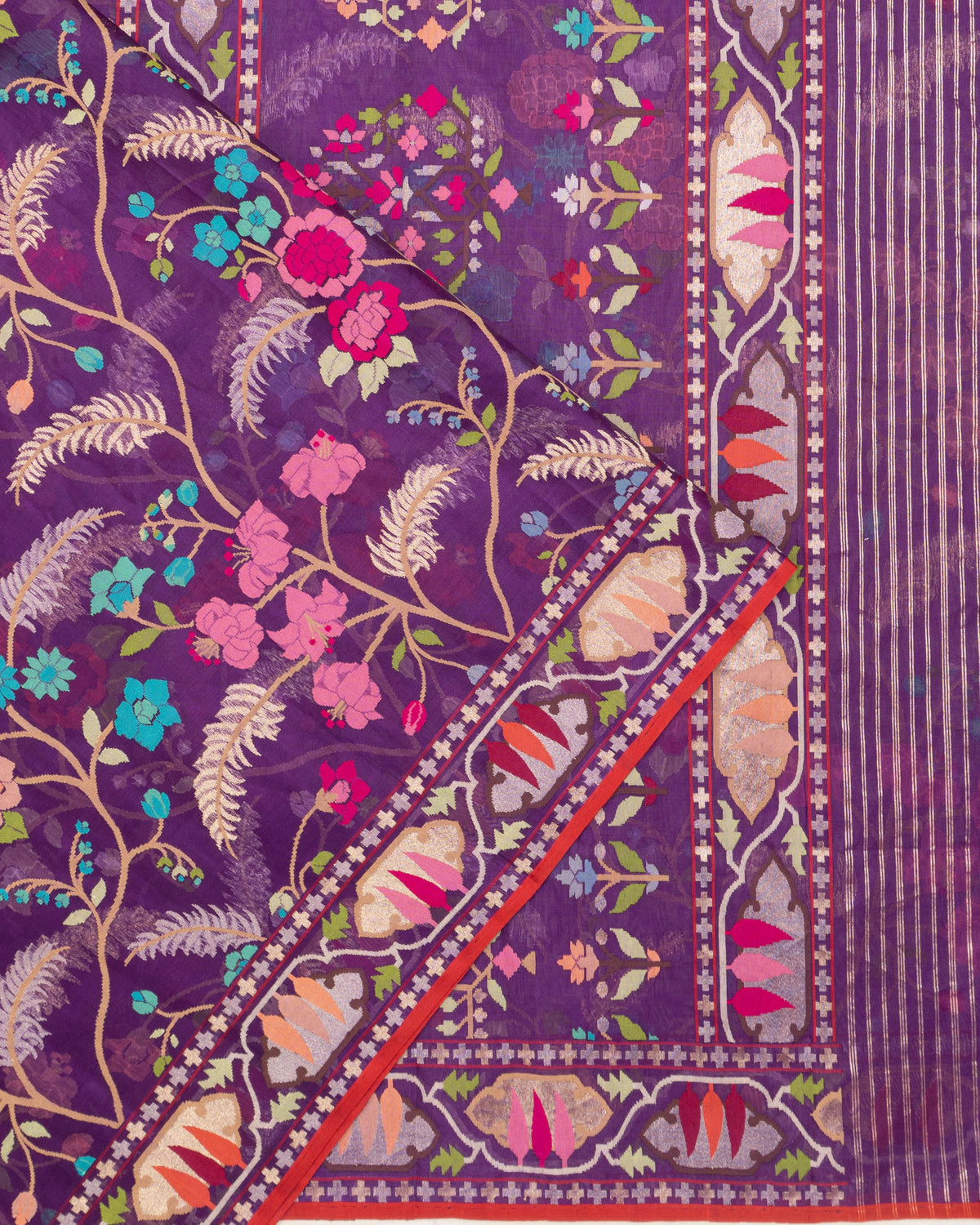 Banarasi Kora Organza Jaal Purple Saree With Meenakari