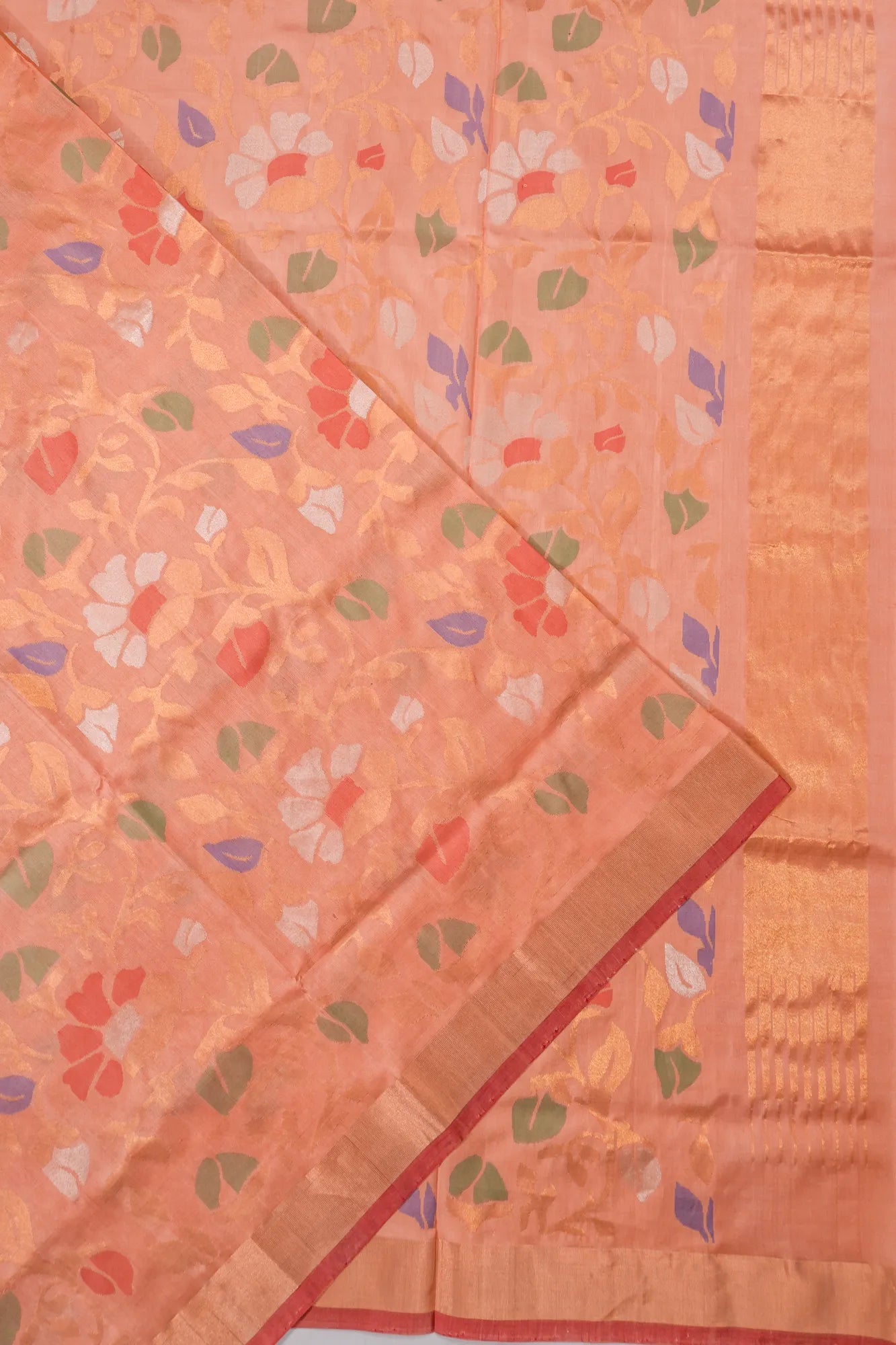 Uppada Silk All Over Jamdani Jaal Peach Saree