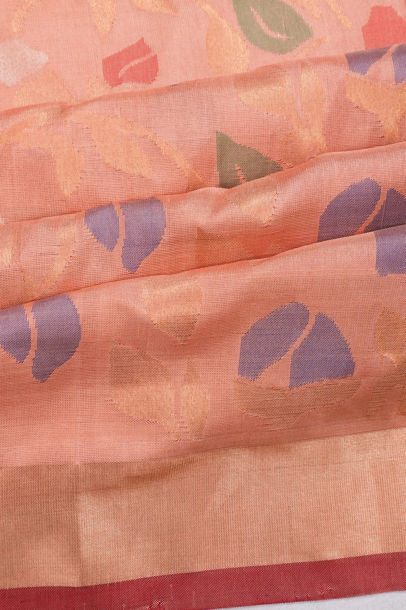 Uppada Silk All Over Jamdani Jaal Peach Saree