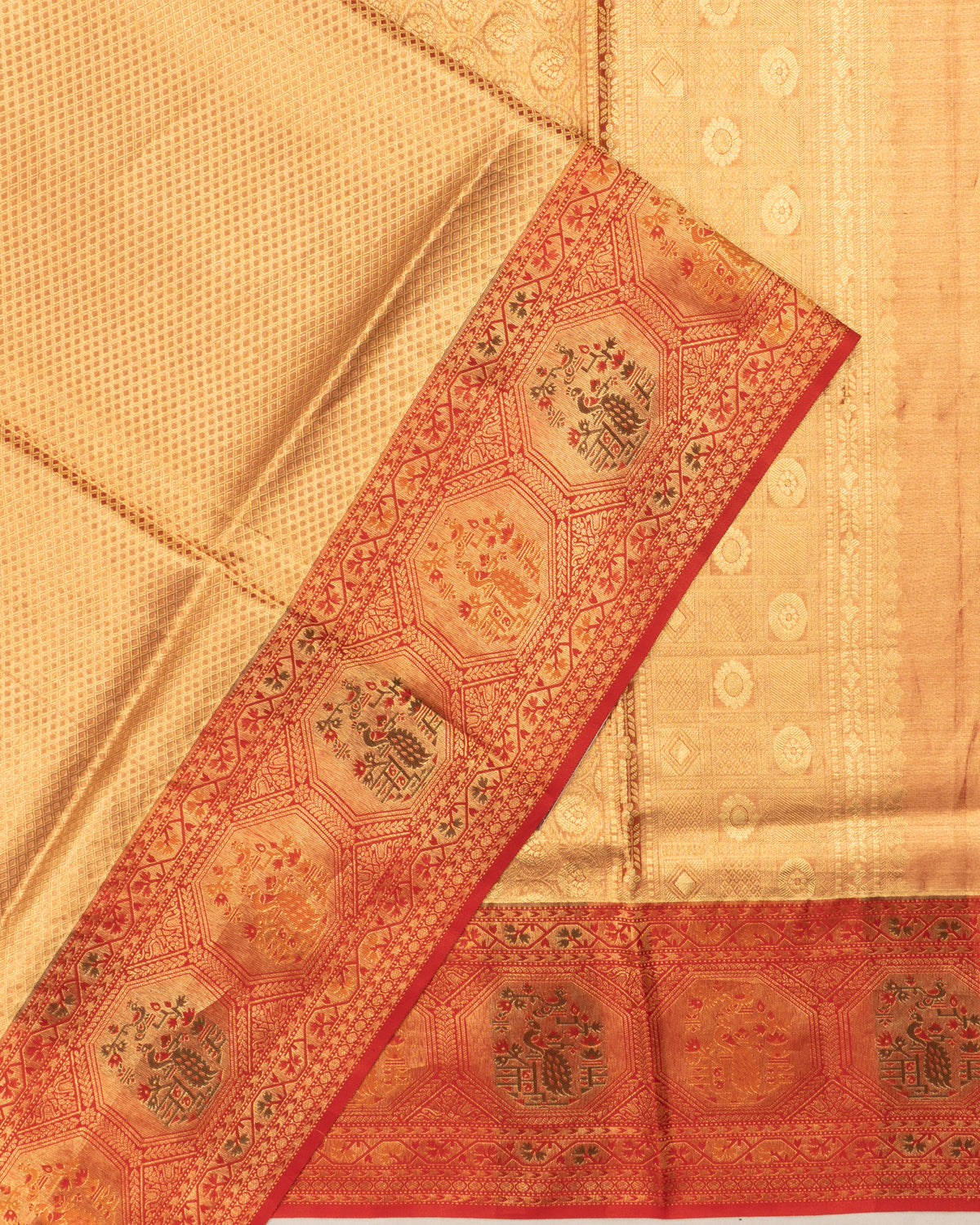 Kanchipuram Silk Tissue Brocade Gold Saree