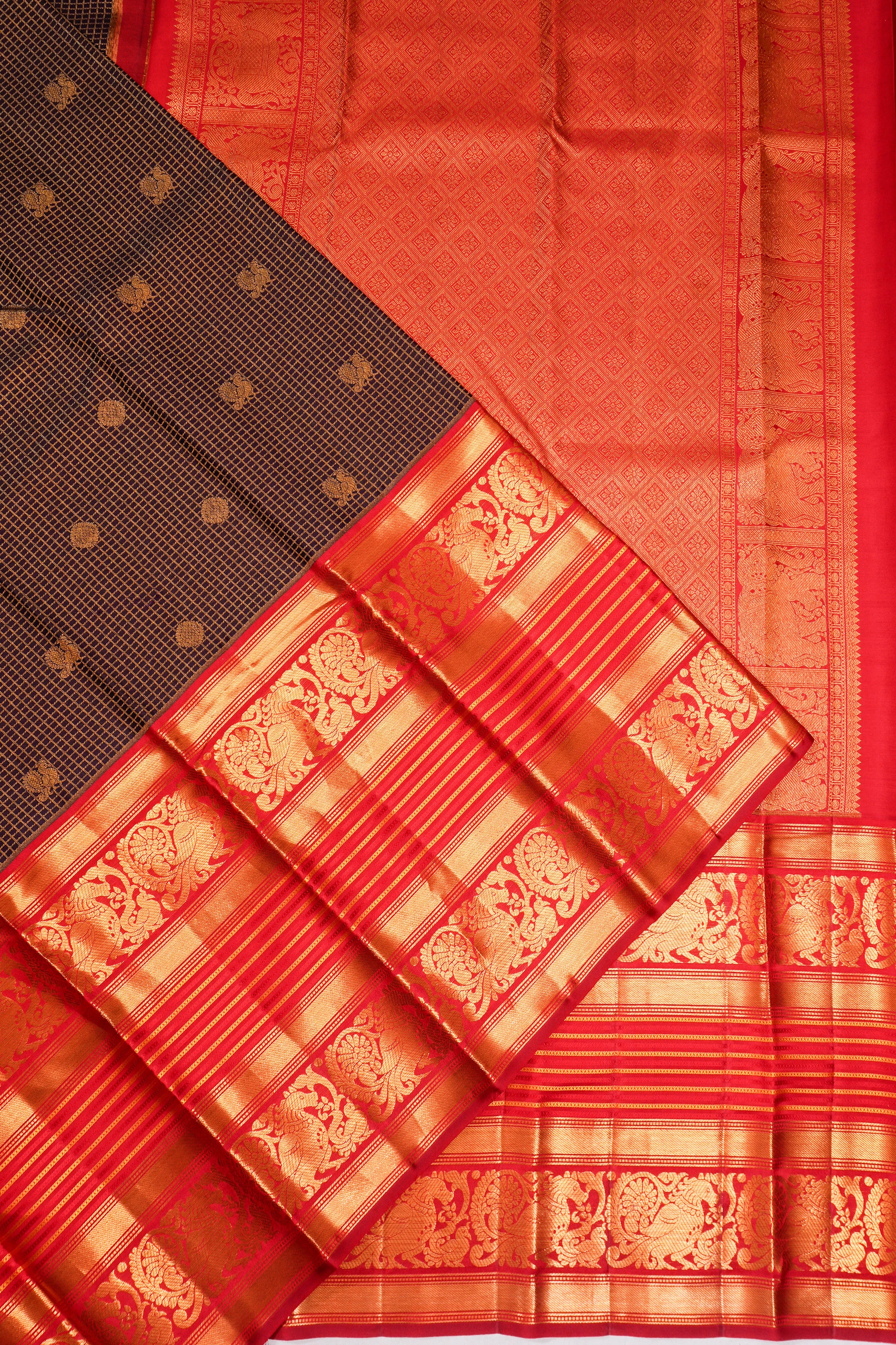 Taranga Kanchi Silk With Checks And Butta Brown Saree