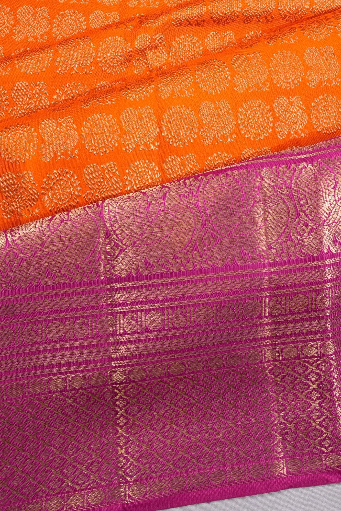 Taranga Kanchi Silk Brocade Orange Saree