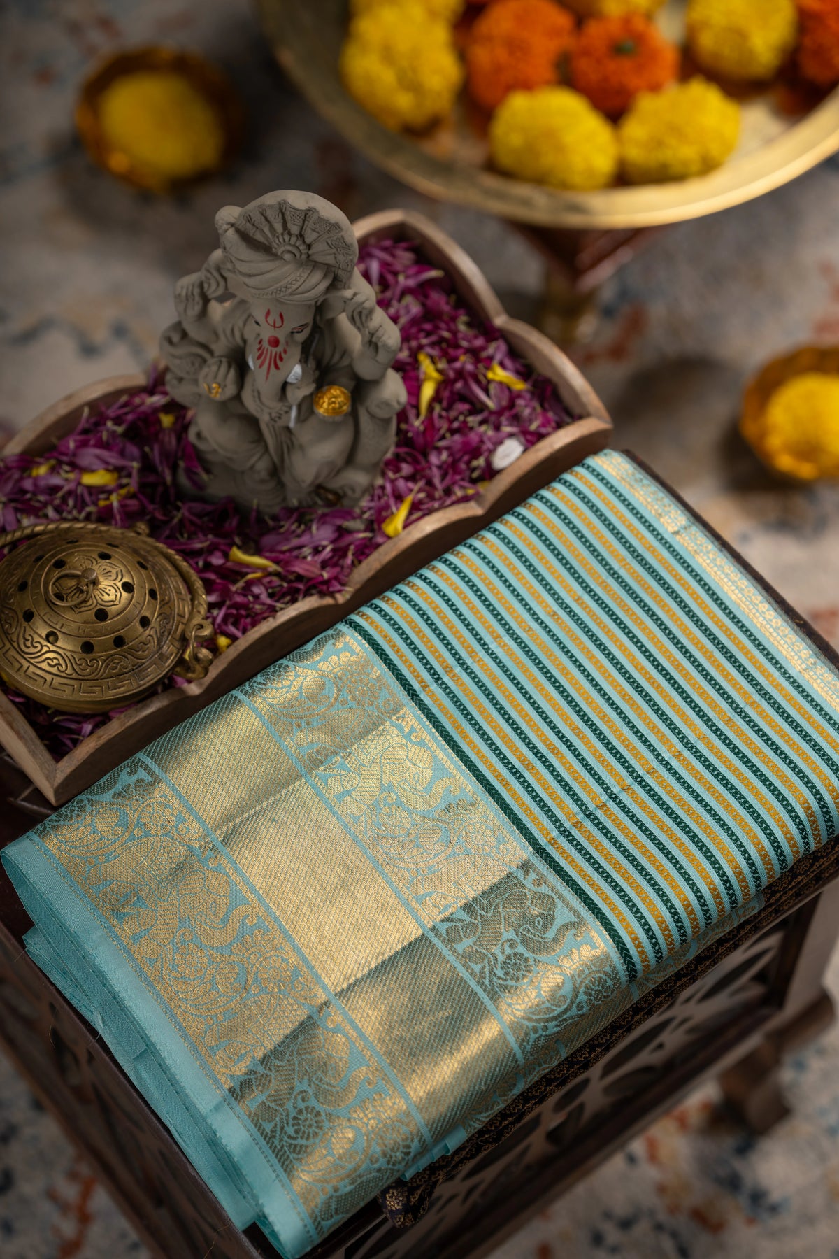Taranga Kanchi Silk Brocade Dark Blue Saree