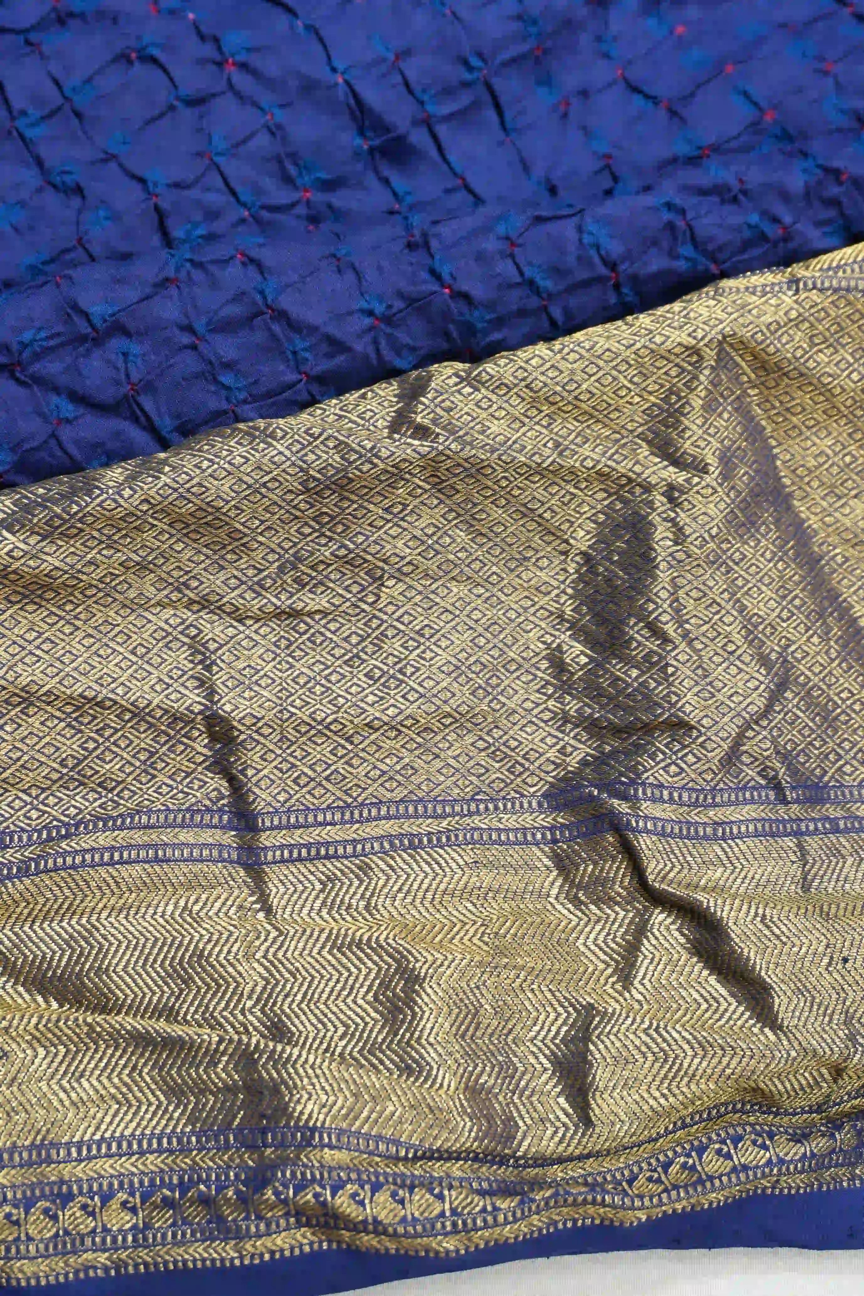 Kanchipuram Silk Bandhani Blue Saree