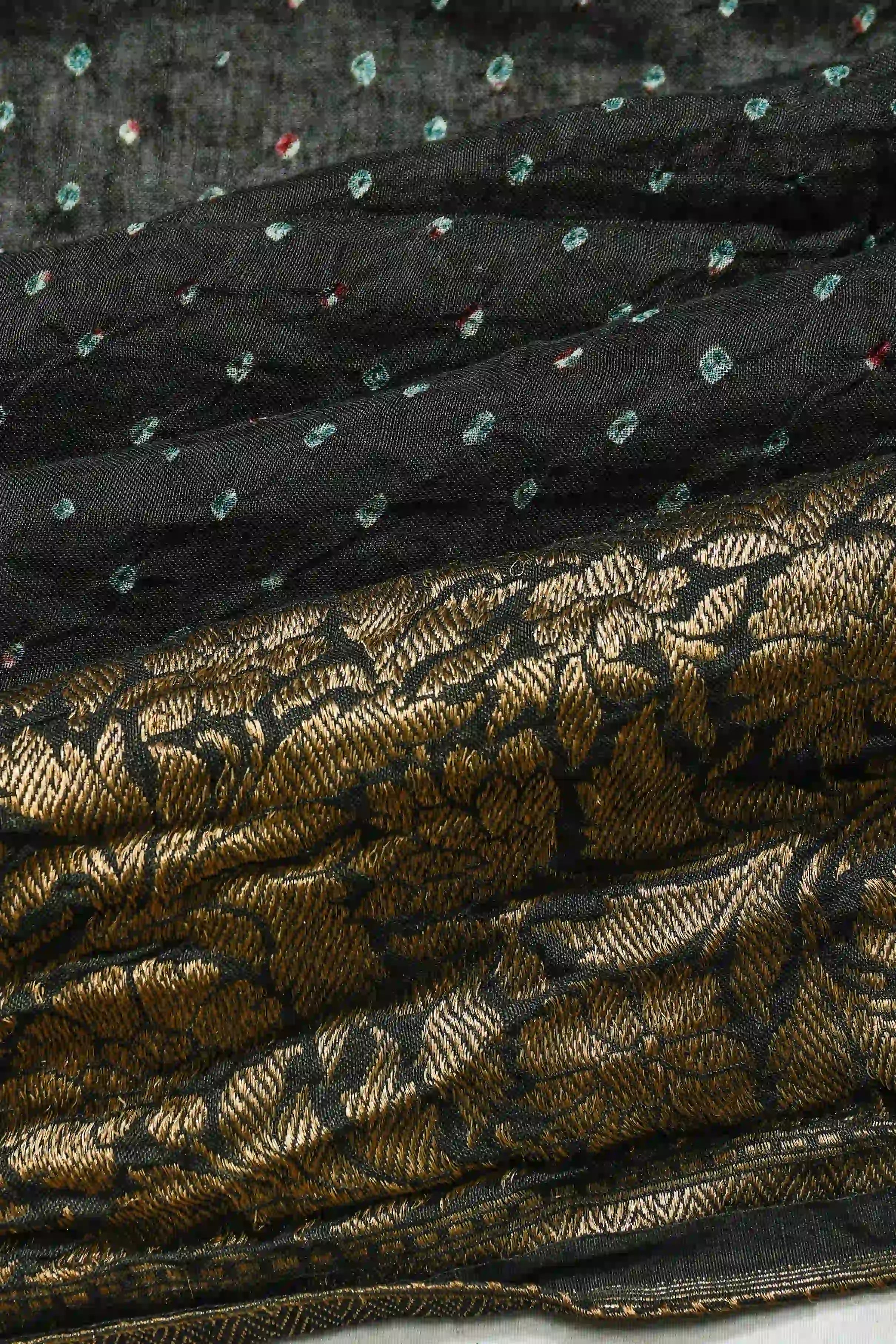 Kanchipuram Silk Bandhani Black Saree