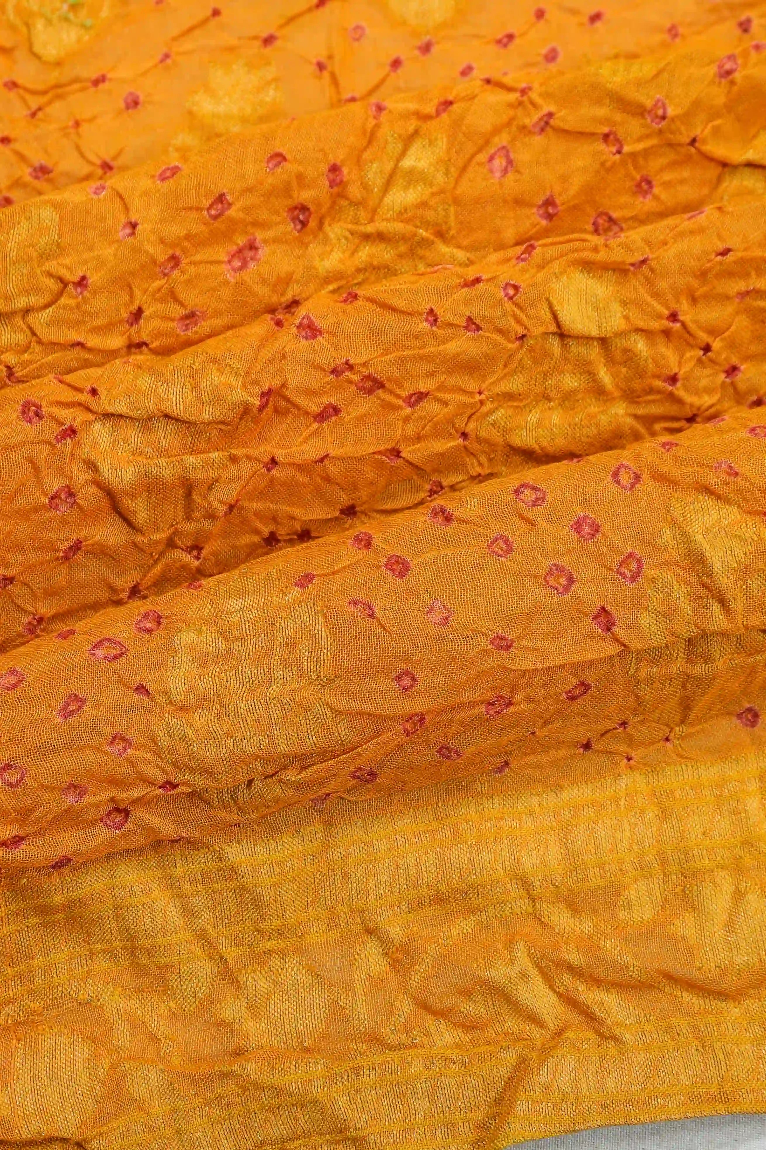 Vaanya Banaras Silk Bandhani Mustard Yellow Saree