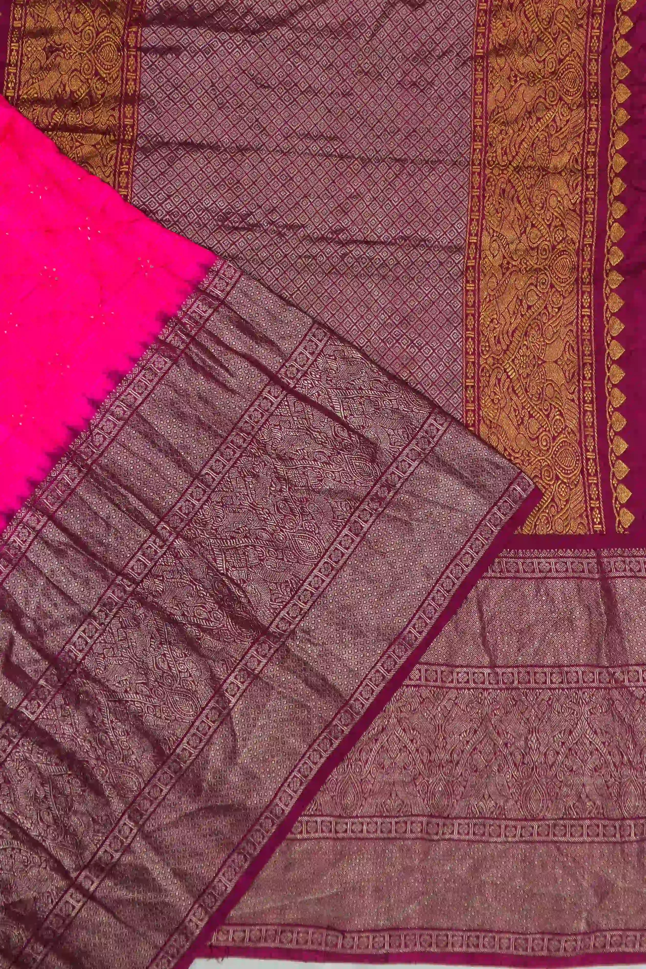 Kanchipuram Silk Bandhani Hot Pink Saree