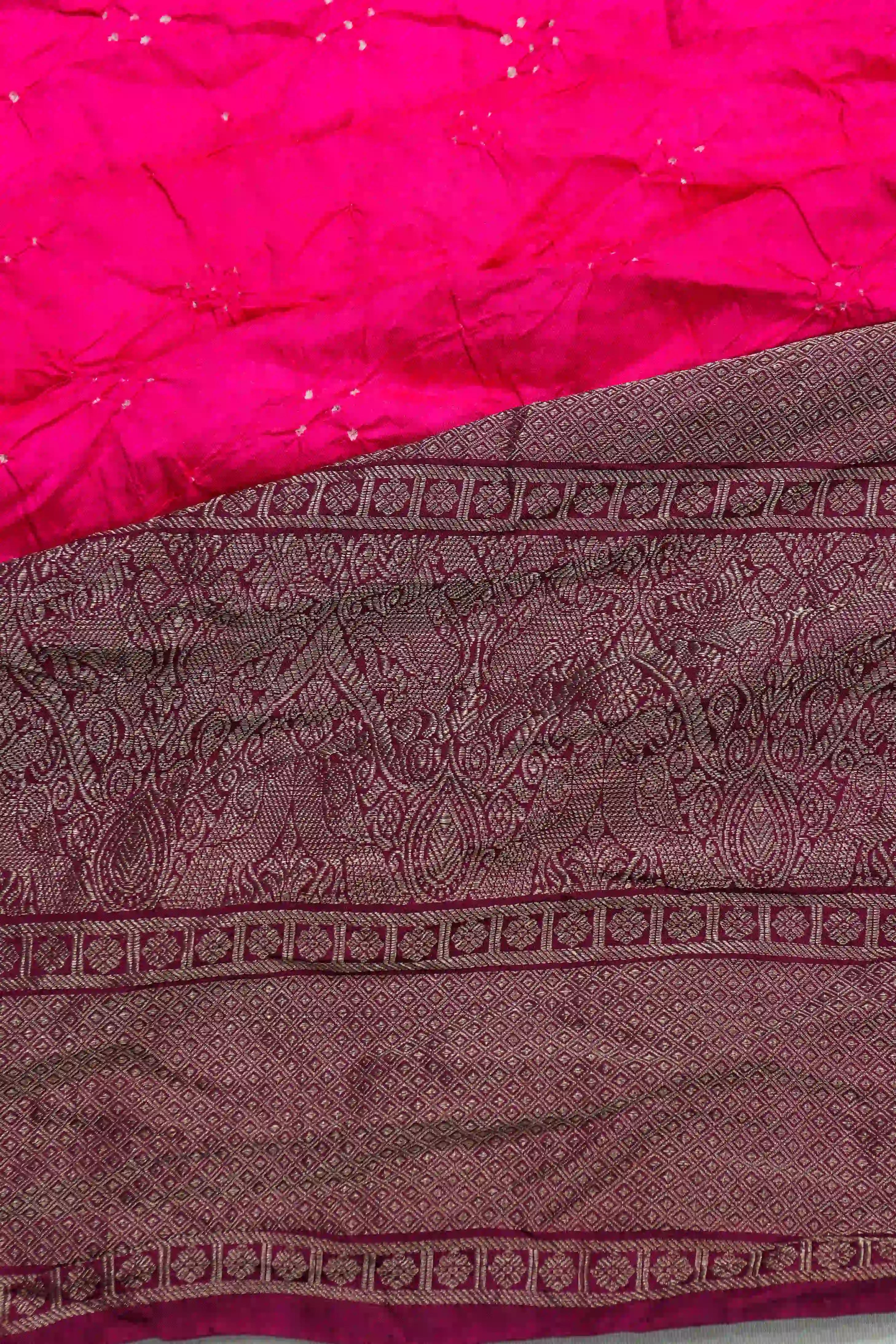 Kanchipuram Silk Bandhani Hot Pink Saree