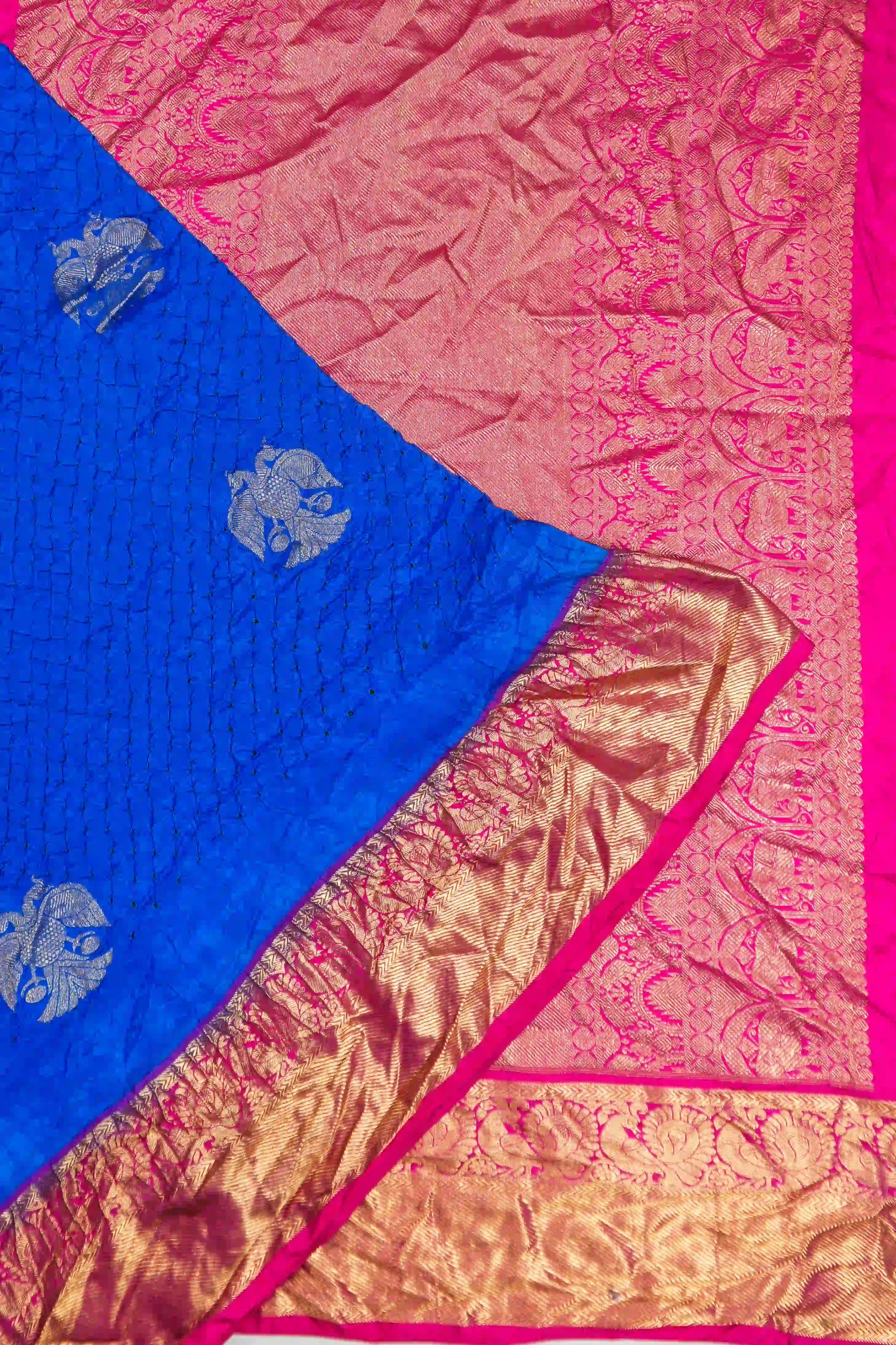 Kanchiapuram Silk Bandhani Blue Saree