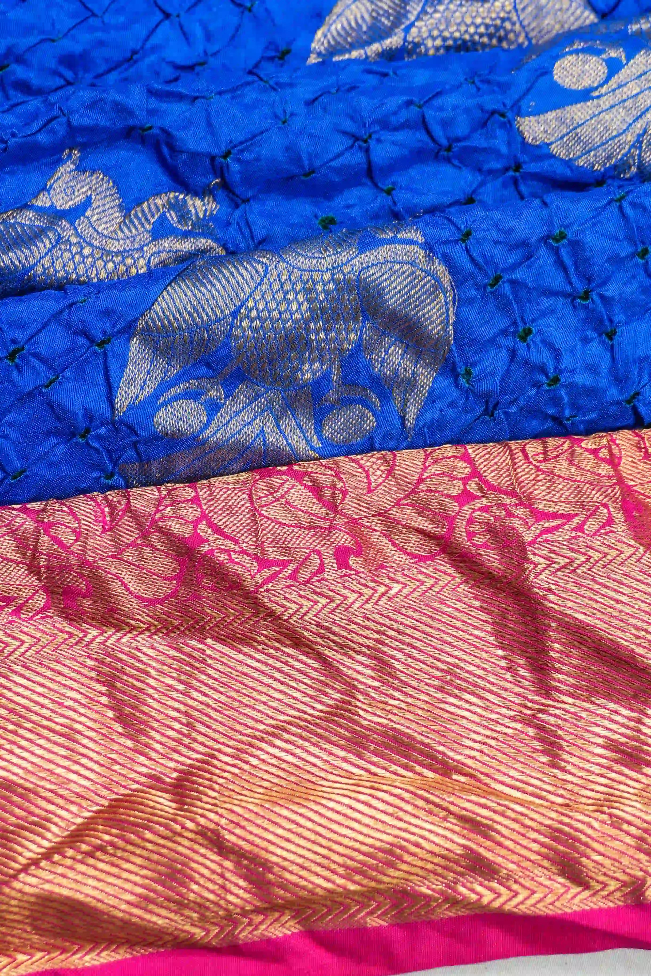 Kanchiapuram Silk Bandhani Blue Saree