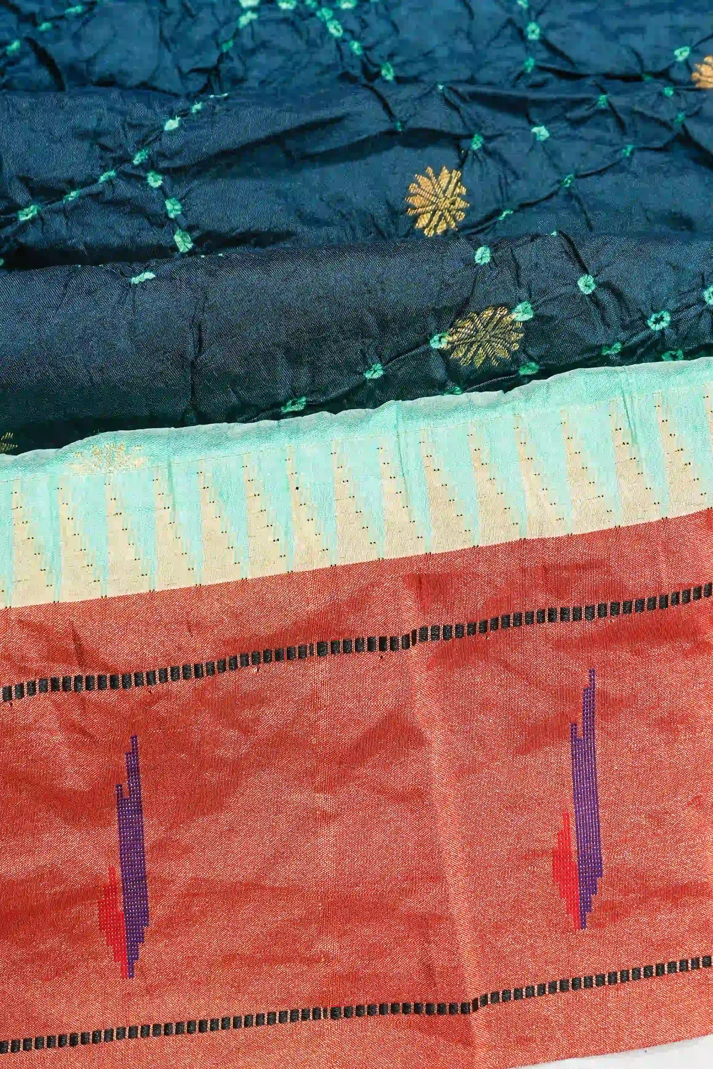 Muniya Silk Bandhani Nebula Blue Saree With Paithani Inspired Border