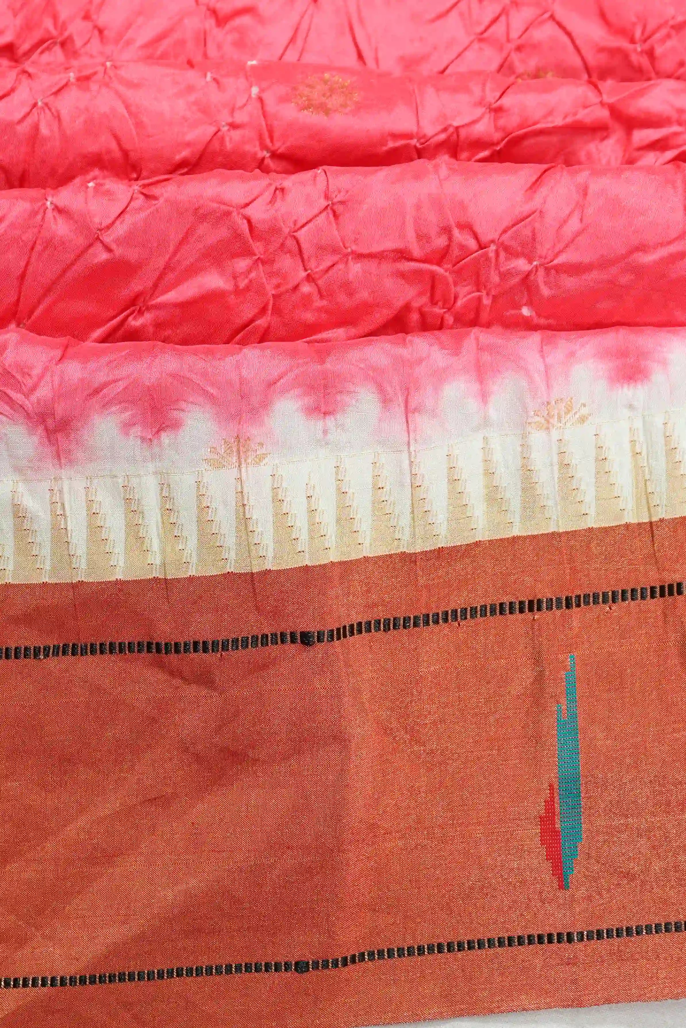 Muniya Silk Bandhani Pink Saree With Paithani Inspired Border