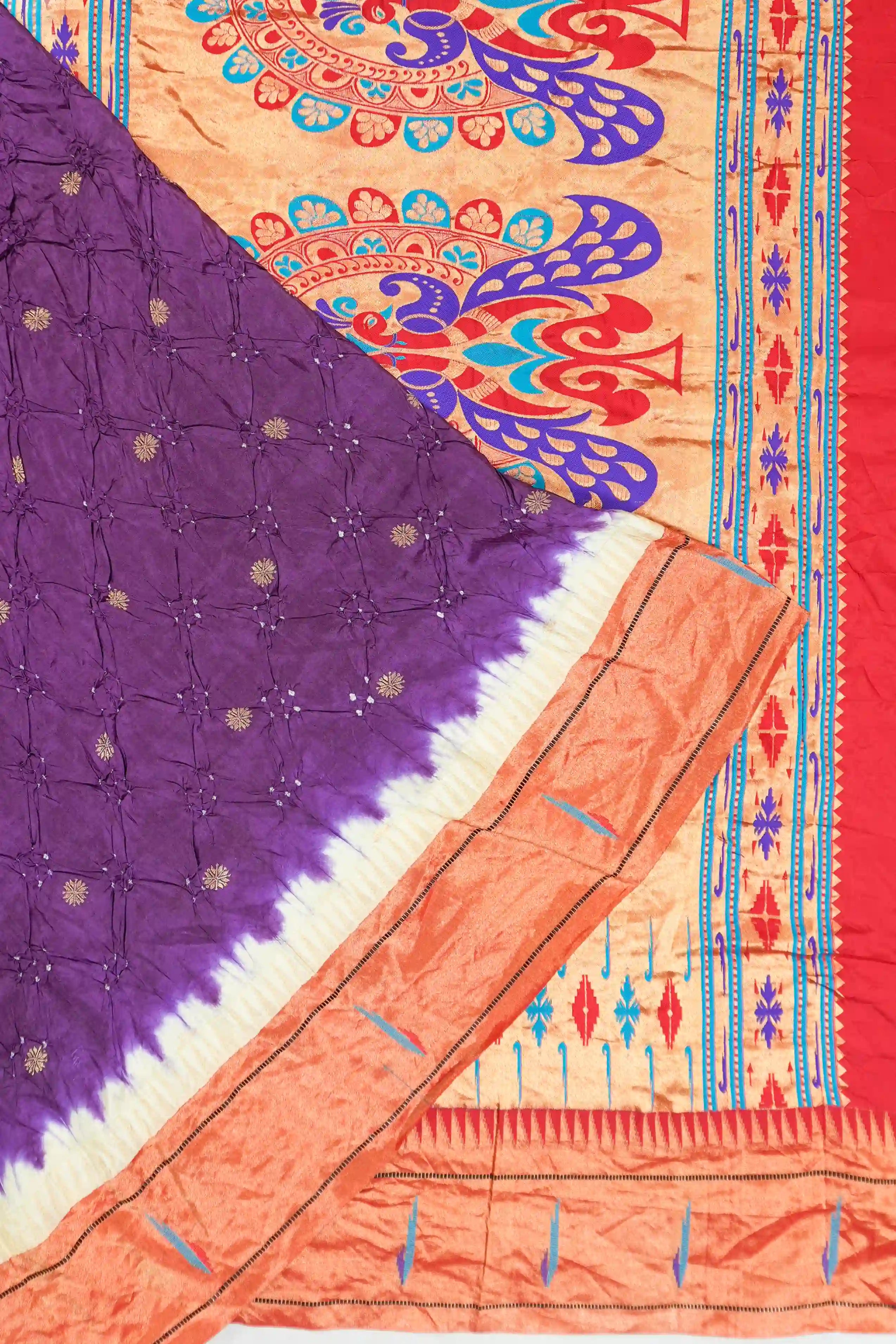 Muniya Silk Bandhani Purple Saree With Paithani Inspired Border