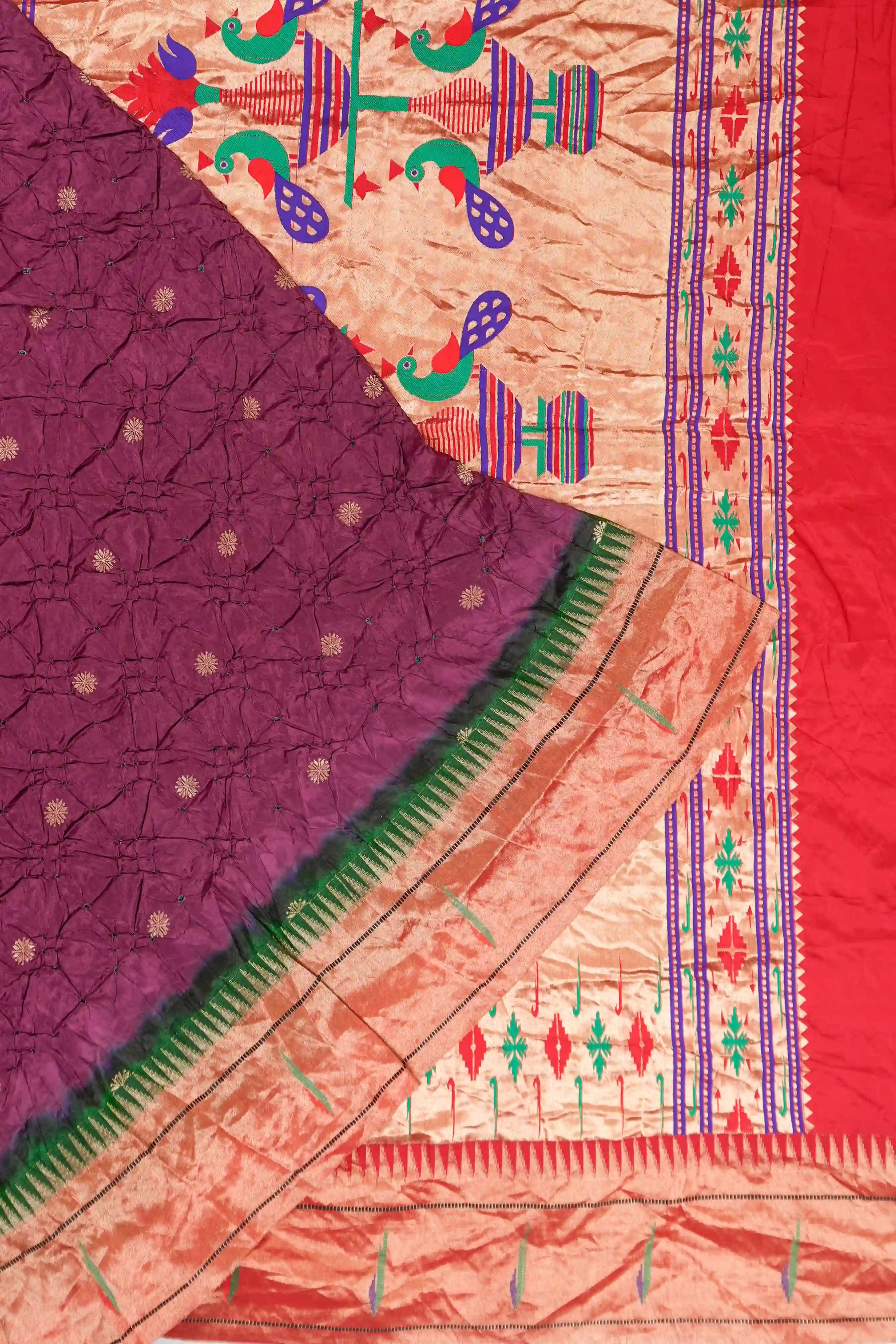 Muniya Silk Bandhani Purple Saree With Paithani Inspired Border