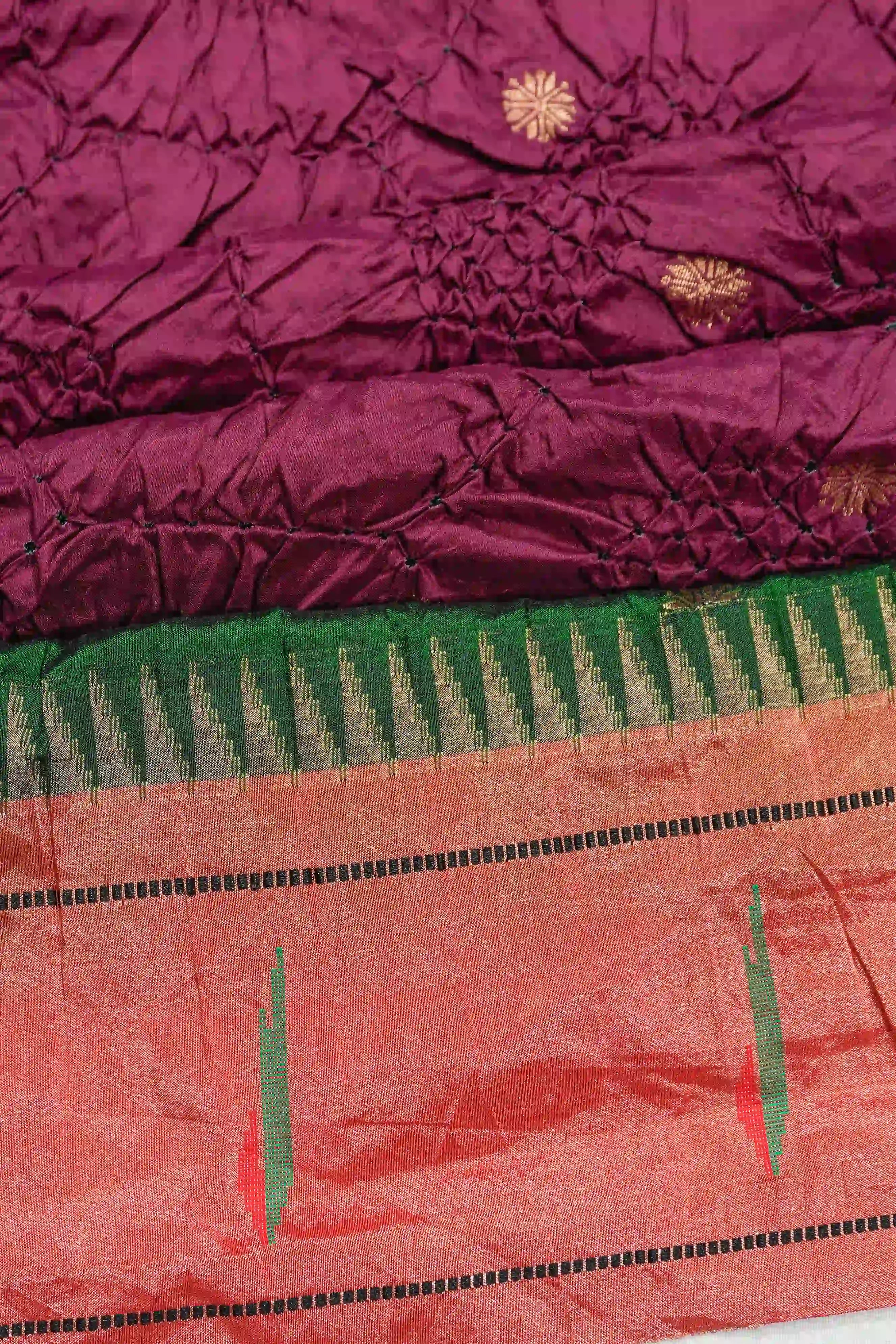 Muniya Silk Bandhani Purple Saree With Paithani Inspired Border