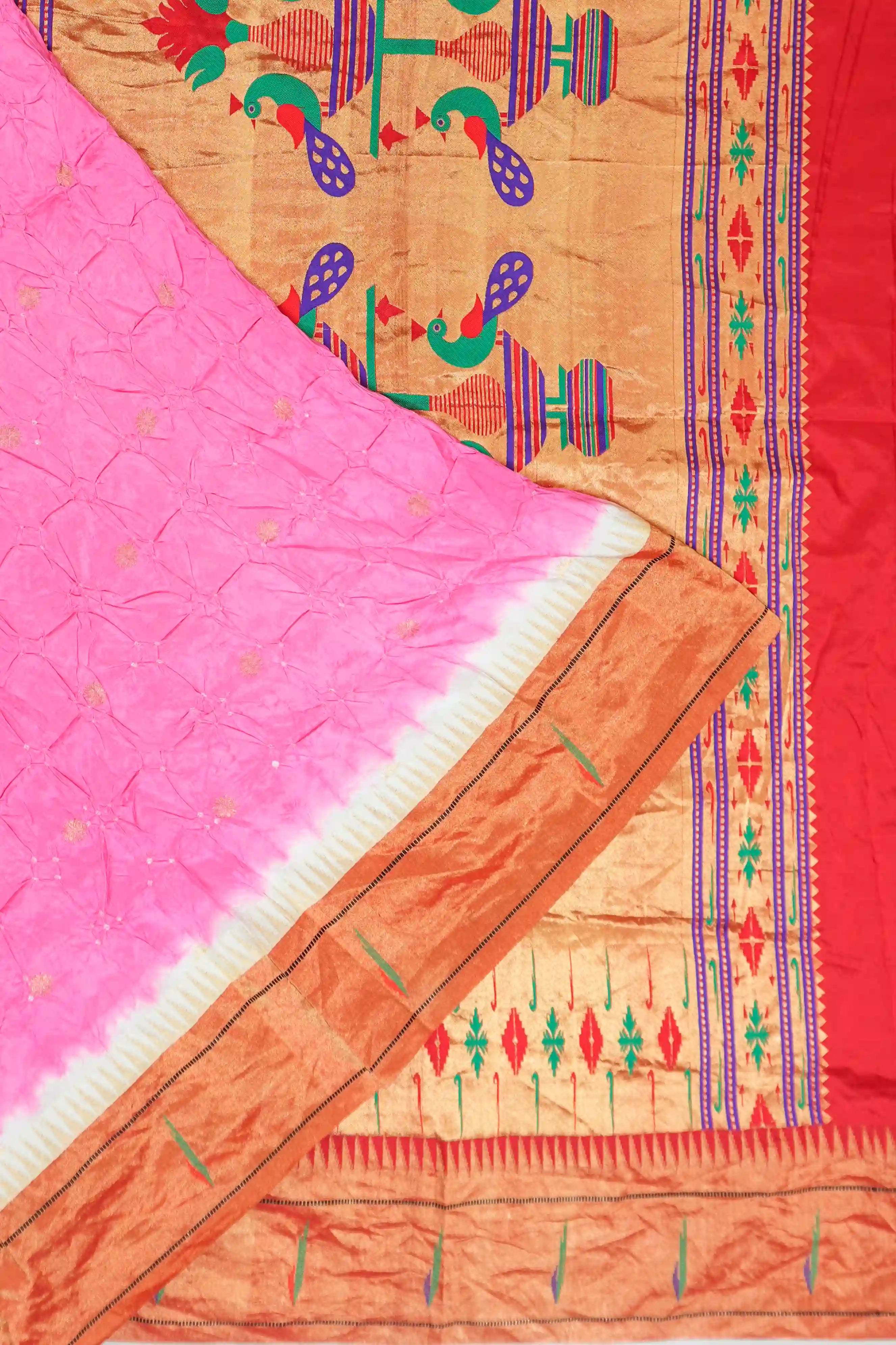 Muniya Silk Bandhani Pink Saree With Paithani Inspired Border