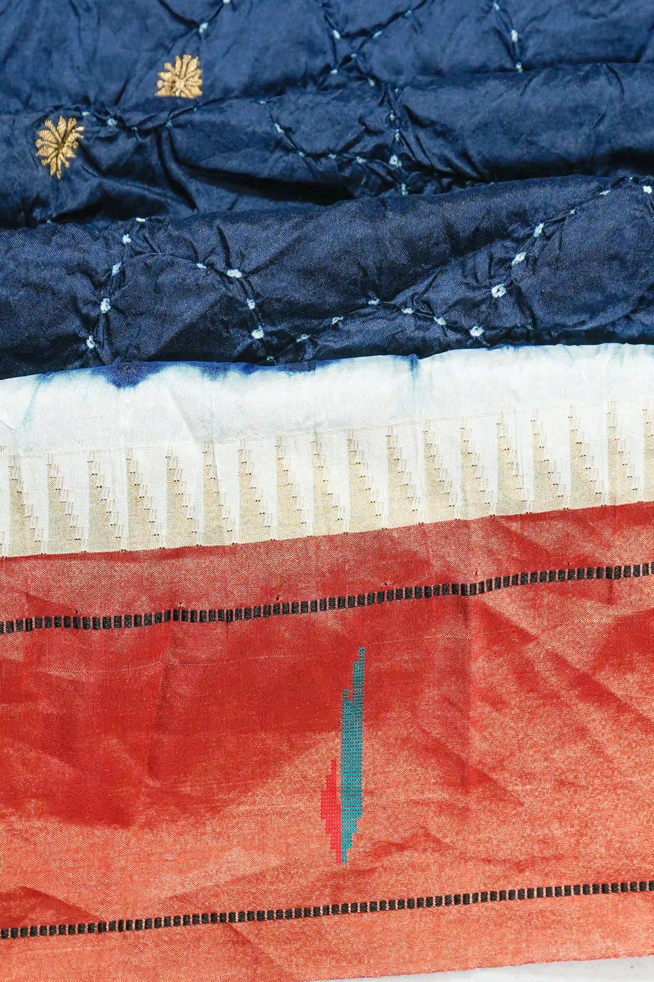 Muniya Silk Bandhani Royal Blue Saree With Paithani Inspired Border