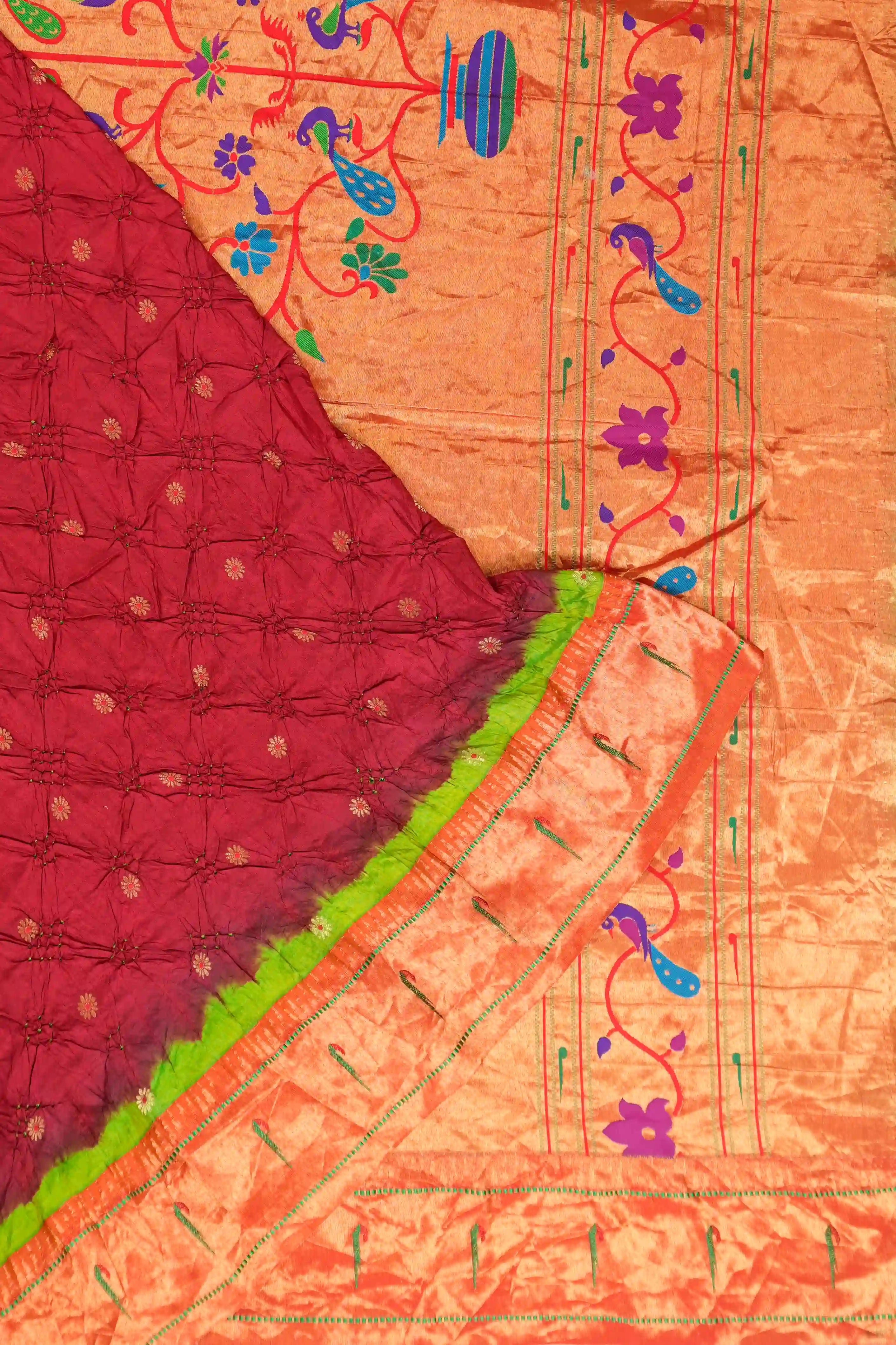 Muniya Silk Bandhani Red Saree With Muniya Bordr