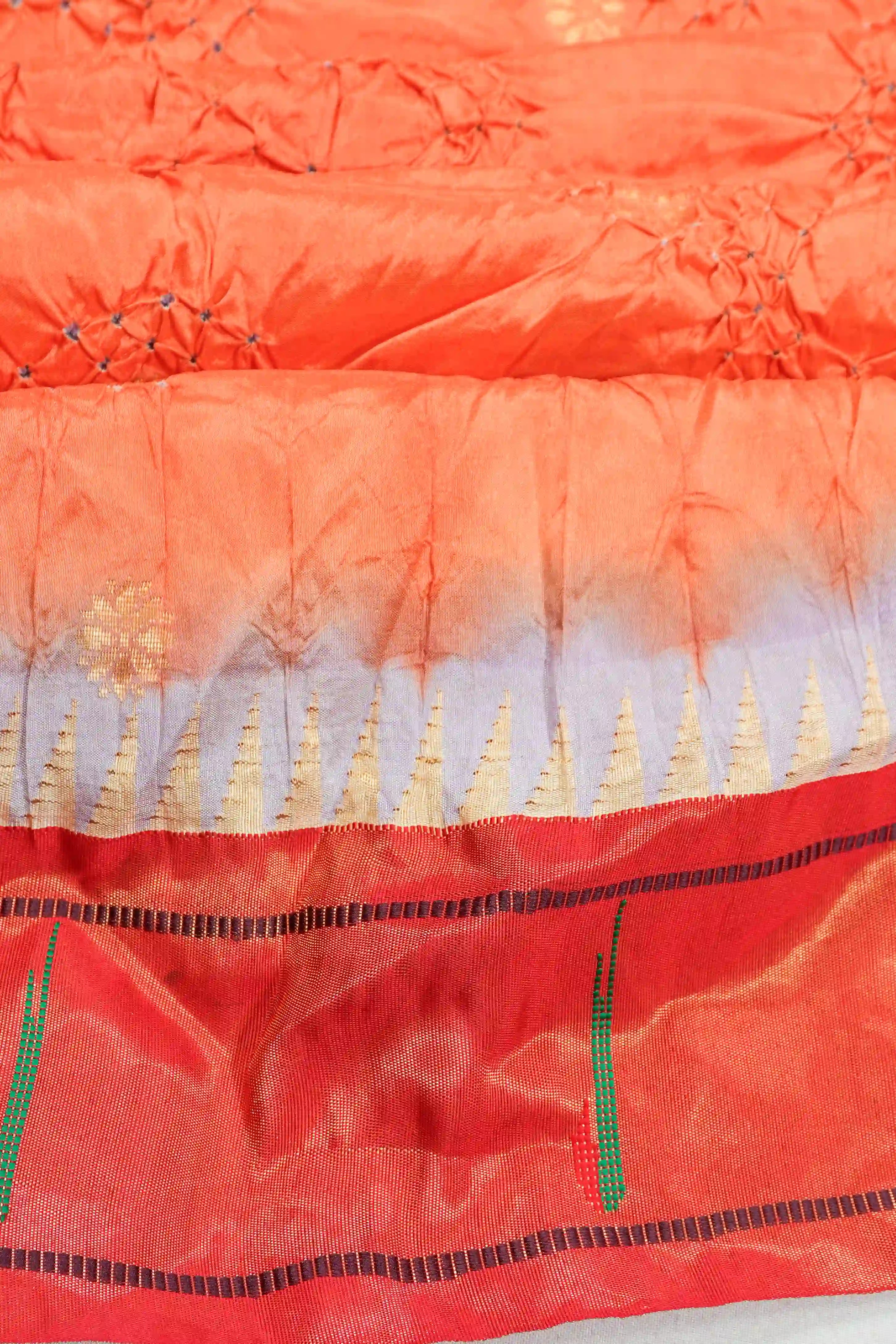 Muniya Silk Bandhani Orange Saree with Paithani Inspired Border