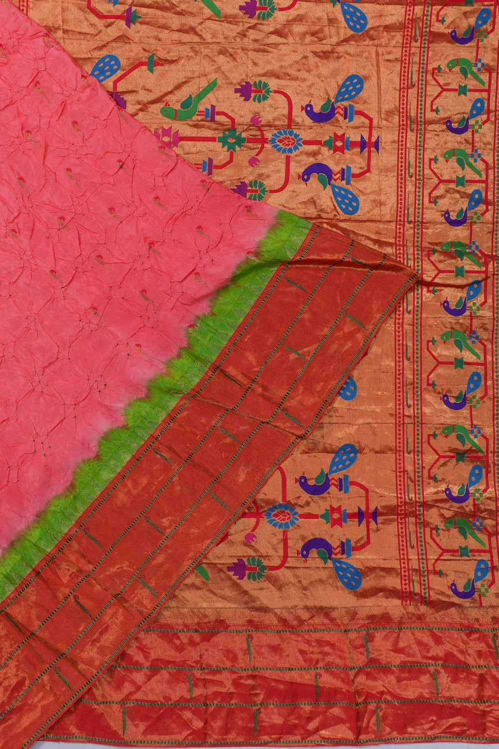 Muniya Silk X Bandhani Butta Pink Saree With Paithani Inspired Triple Muniya Border