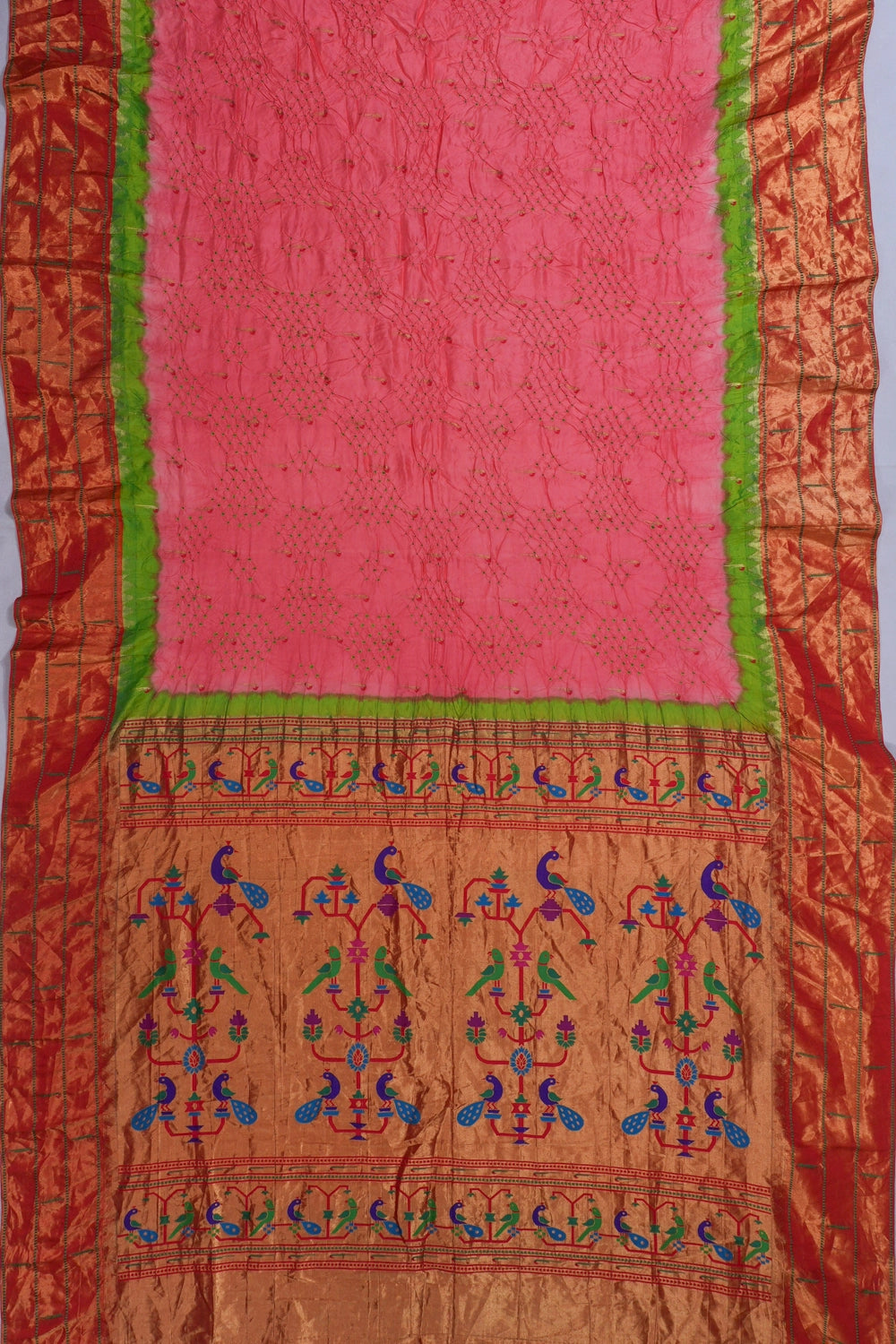 Muniya Silk X Bandhani Butta Pink Saree With Paithani Inspired Triple Muniya Border