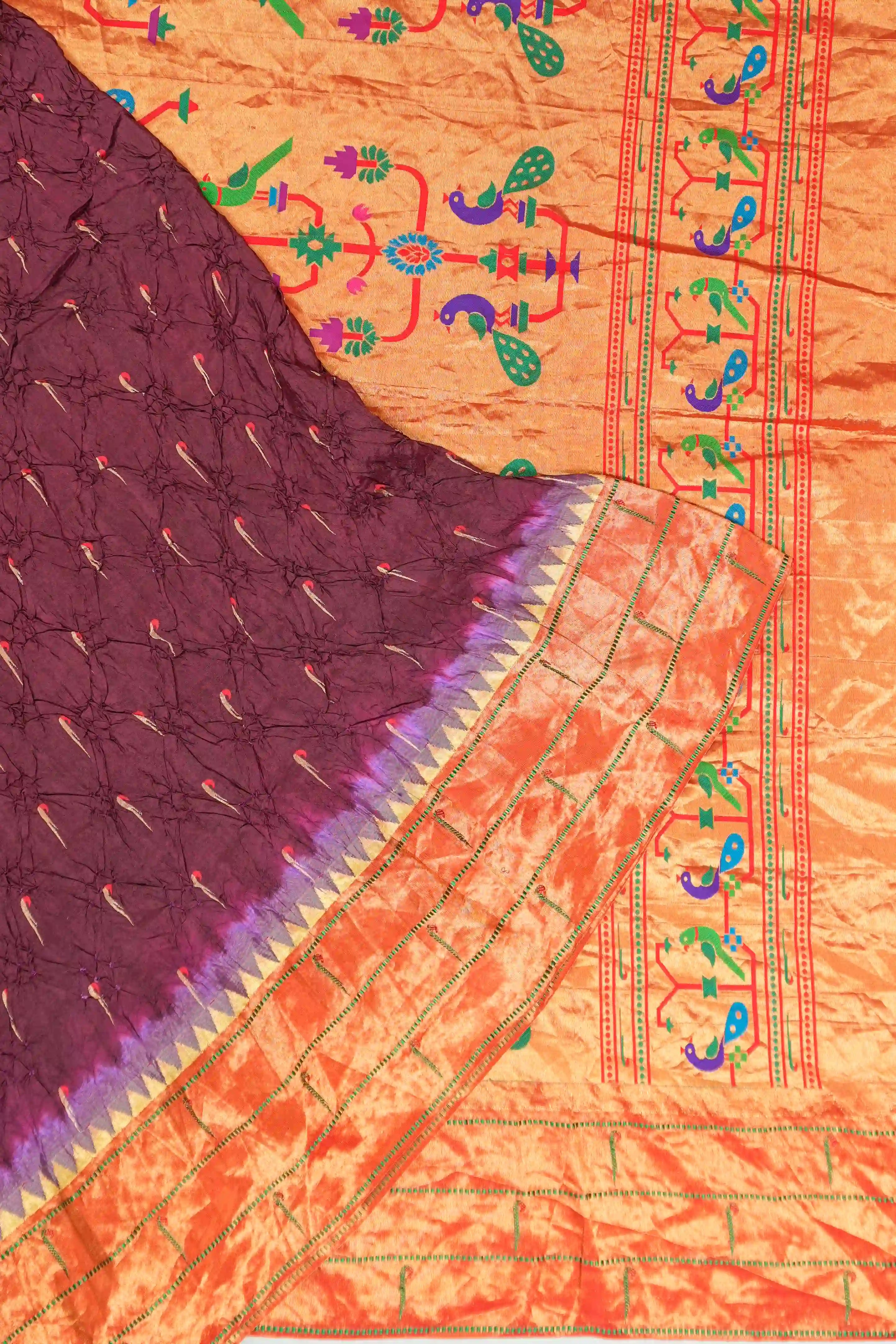 Muniya Silk Bandhani Purple Saree with Paithani Inspired Border