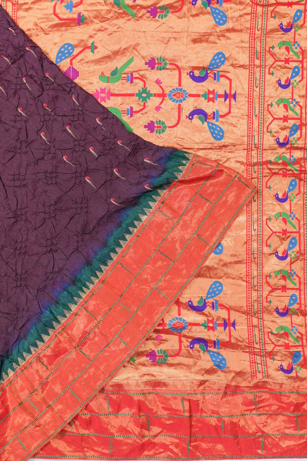 Muniya Silk X Bandhani Butta Purple Saree With Paithani Inspired Triple Muniya Border