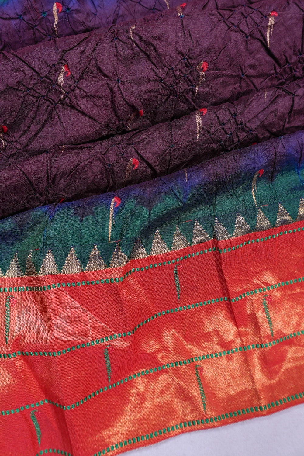 Muniya Silk X Bandhani Butta Purple Saree With Paithani Inspired Triple Muniya Border