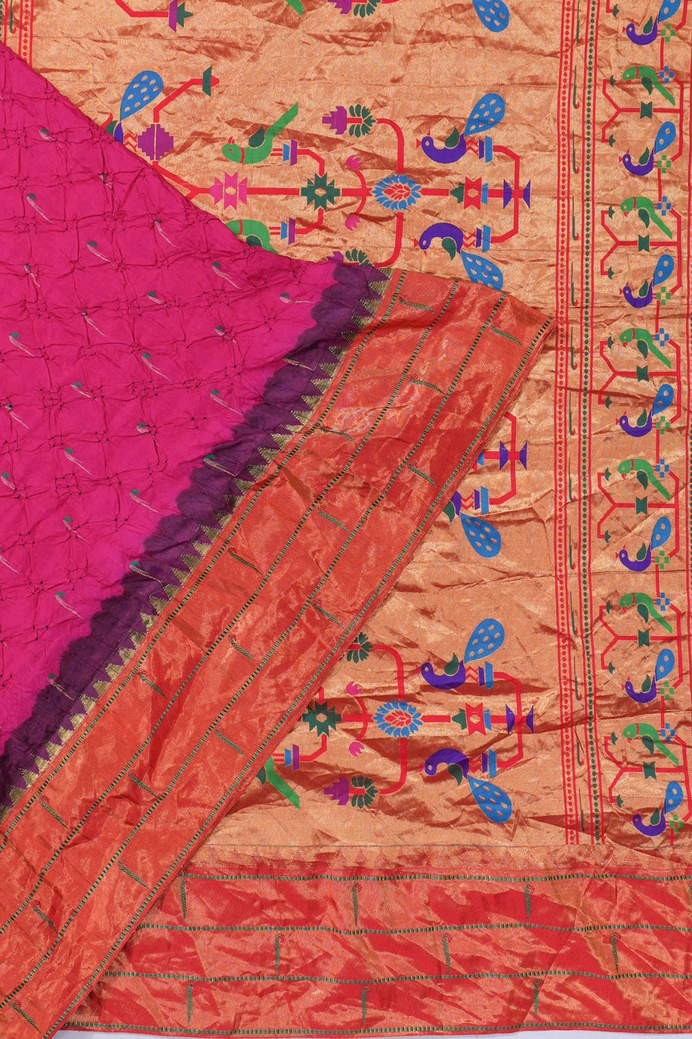 Muniya Silk X Bandhani Butta Rani Pink Saree With Paithani Inspired Triple Muniya Border