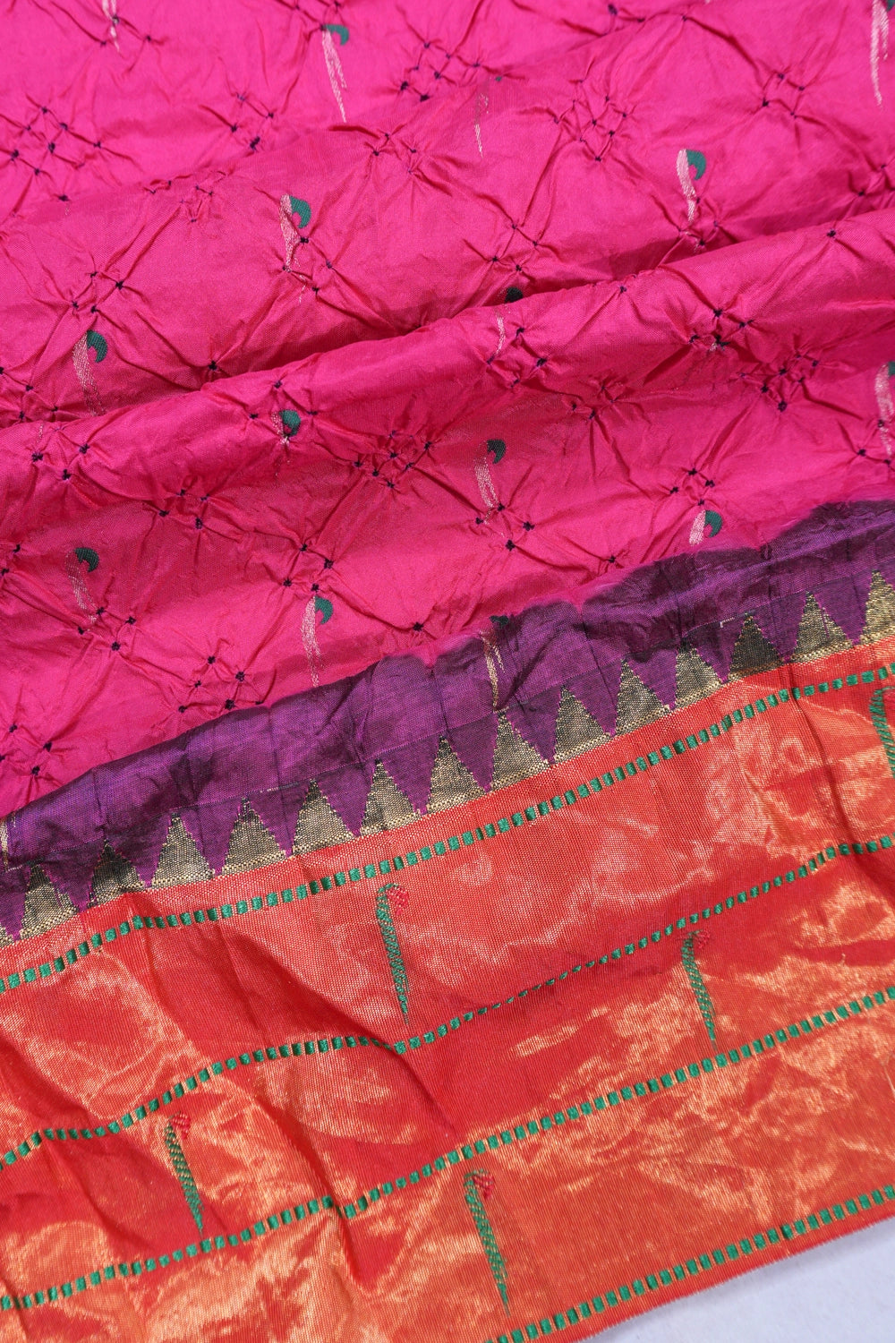 Muniya Silk X Bandhani Butta Rani Pink Saree With Paithani Inspired Triple Muniya Border