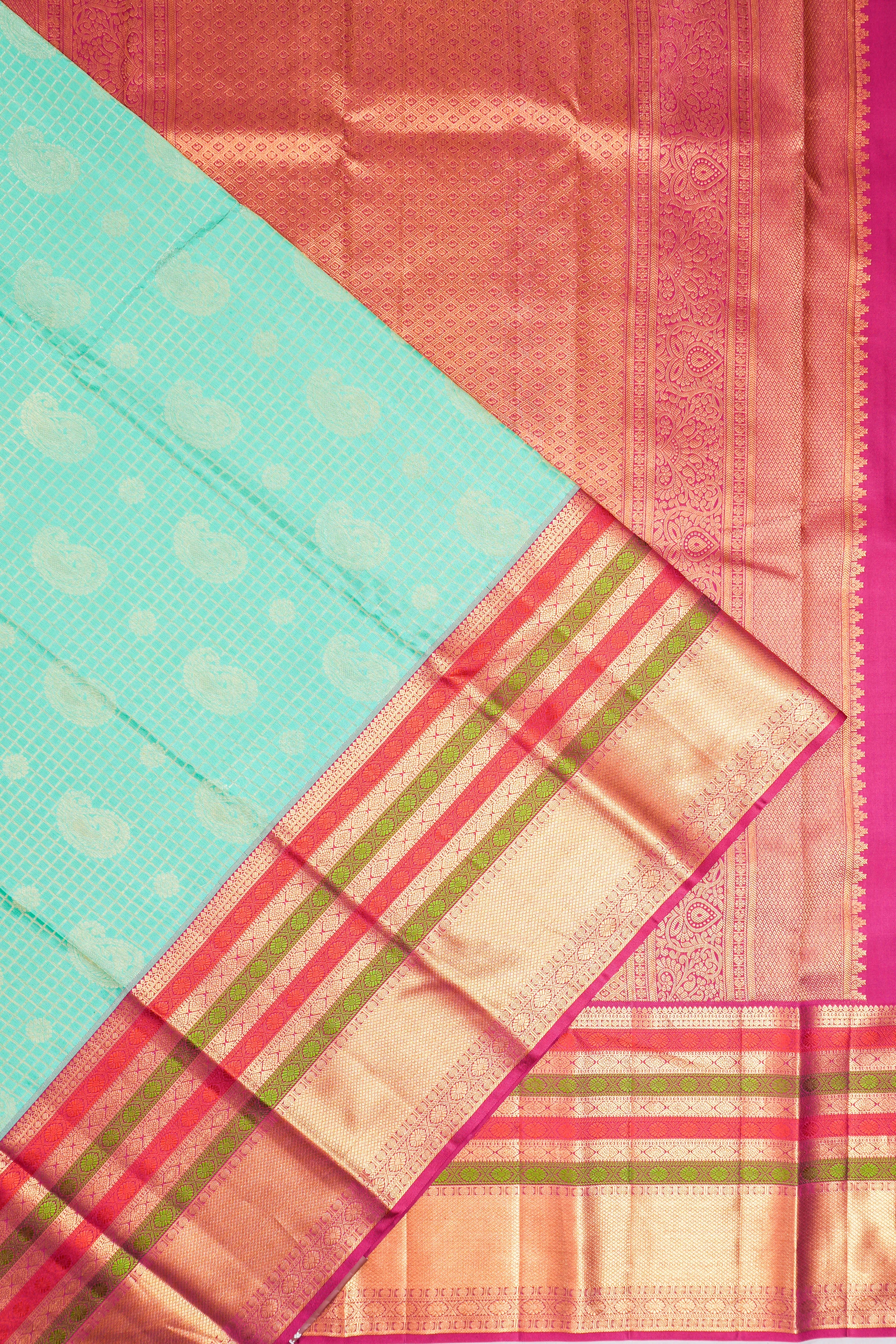 Taranga Kanchi Silk Checks And Butta Sky Blue Saree