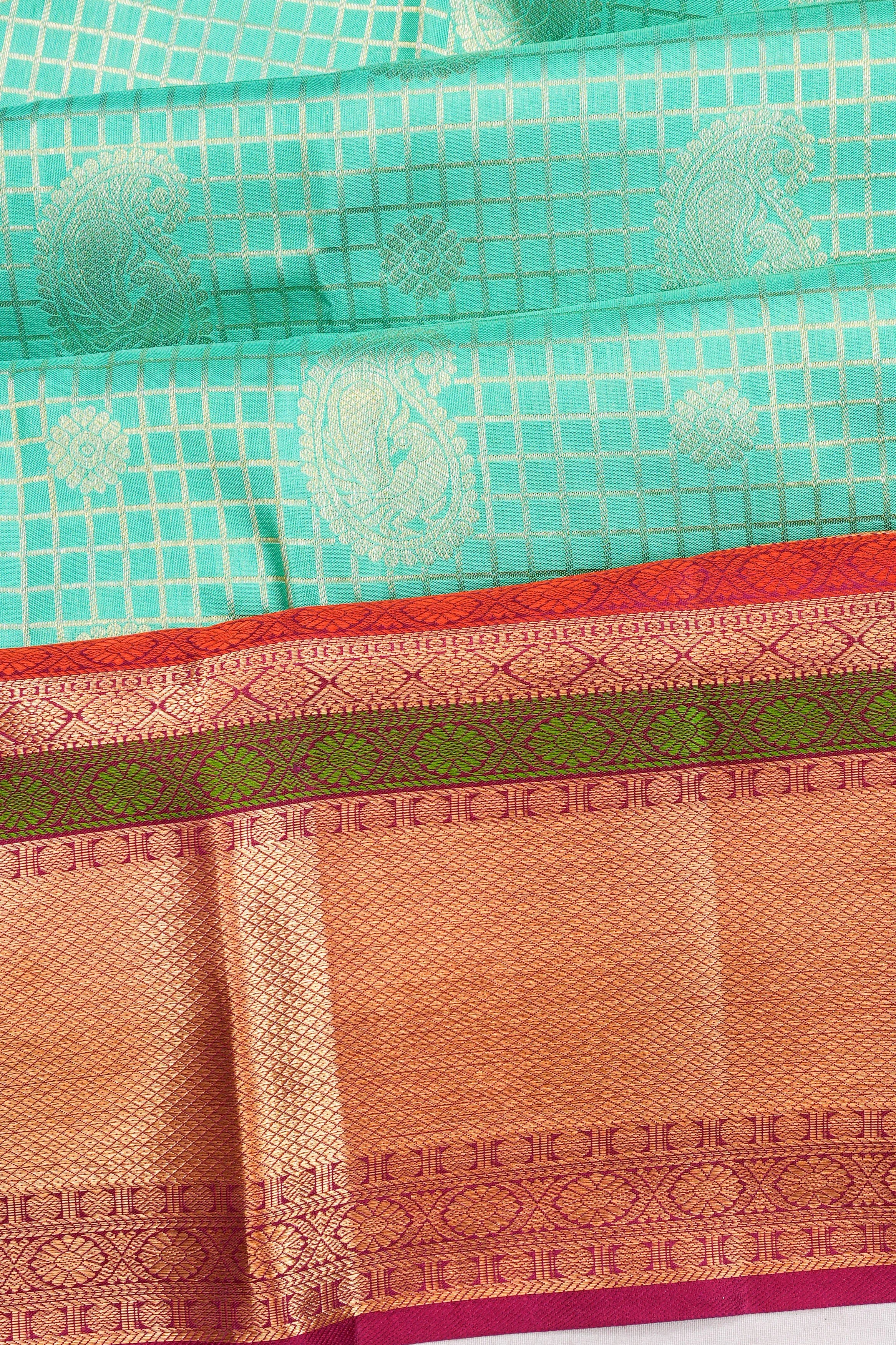 Taranga Kanchi Silk Checks And Butta Sky Blue Saree