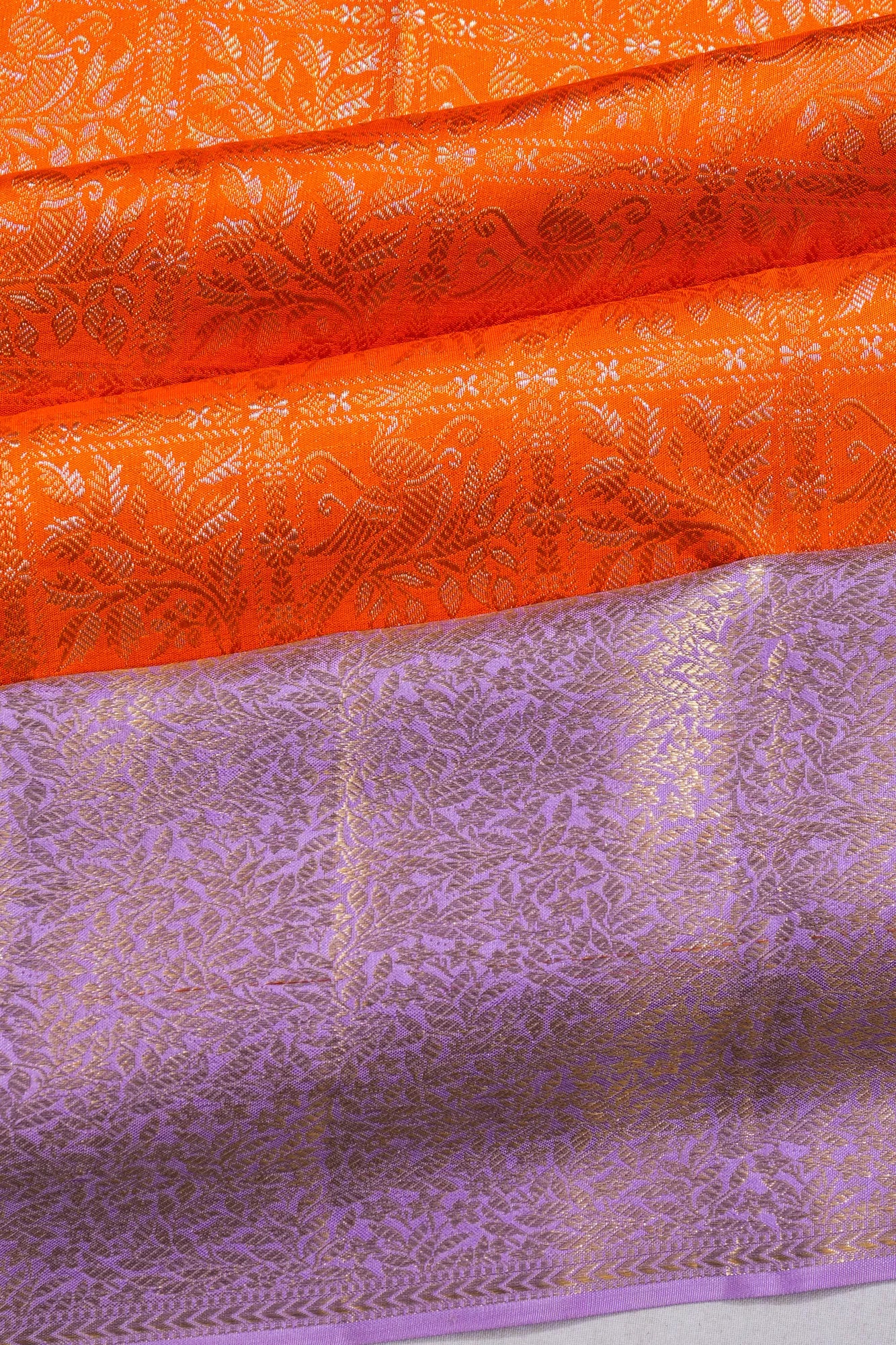 Kanchipuram Silk Checks And Butta Orange Saree